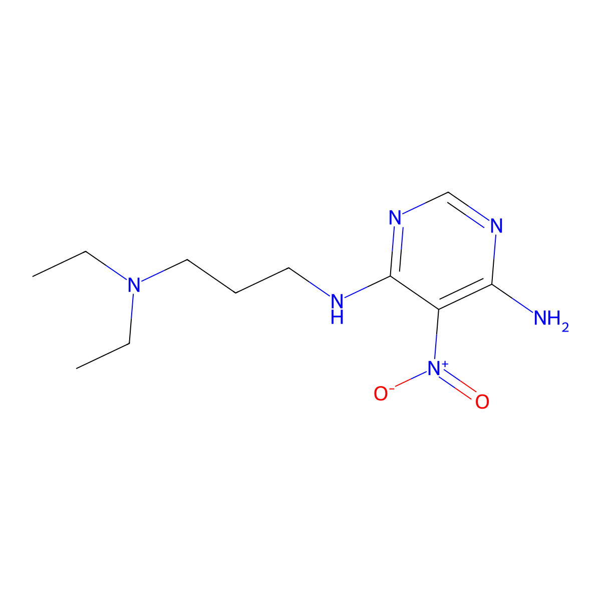 N4-(3-(diethylamino)propyl)-5-nitropyrimidine-4,6-diamine molecular structure, CAS 102878-49-9