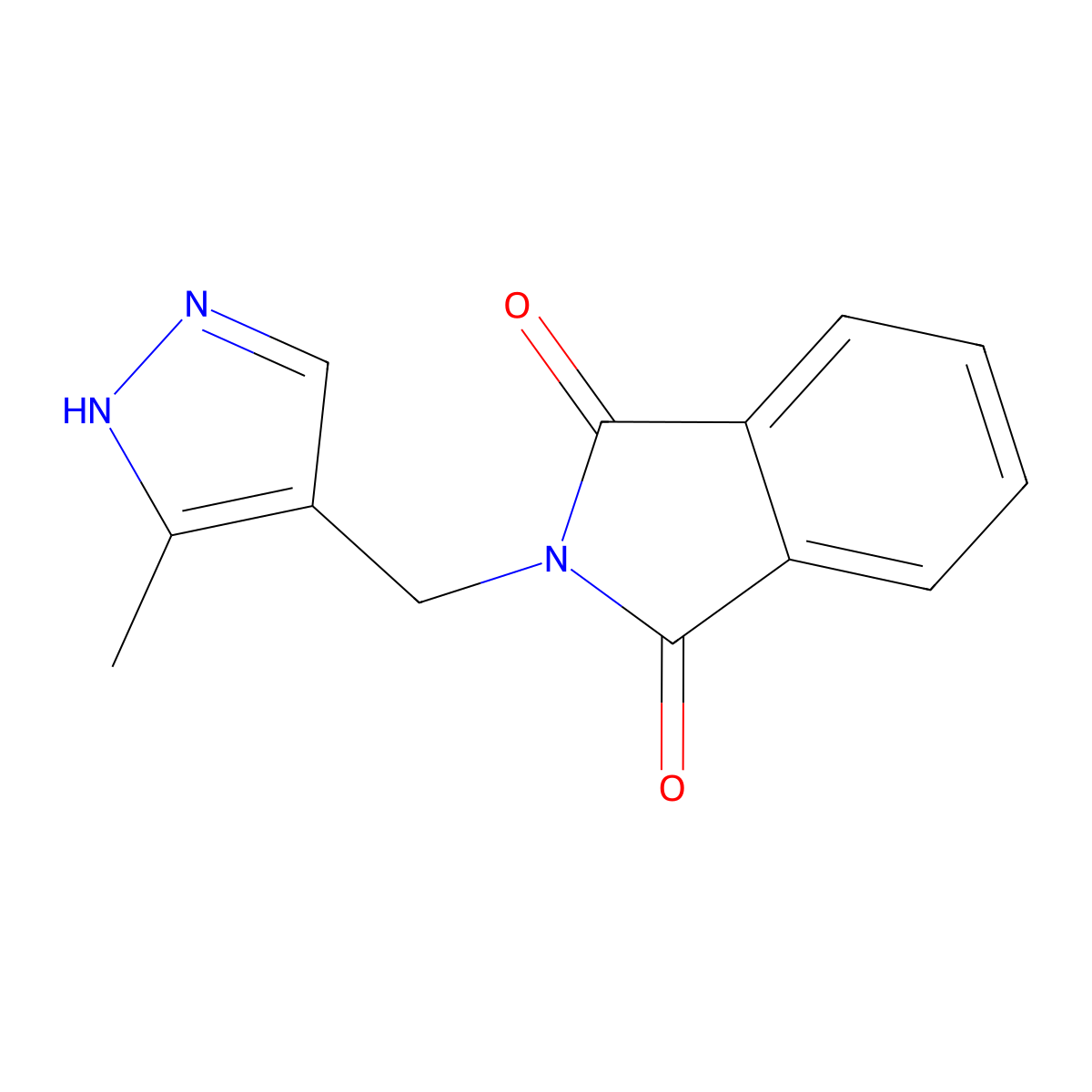 2-((5-methyl-1H-pyrazol-4-yl)methyl)isoindoline-1,3-dione molecular structure, CAS 1028843-16-4