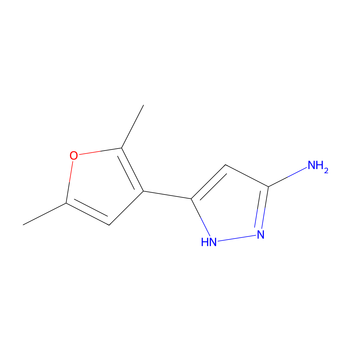 5-(2,5-dimethylfuran-3-yl)-1H-pyrazol-3-amine molecular structure, CAS 1028843-17-5