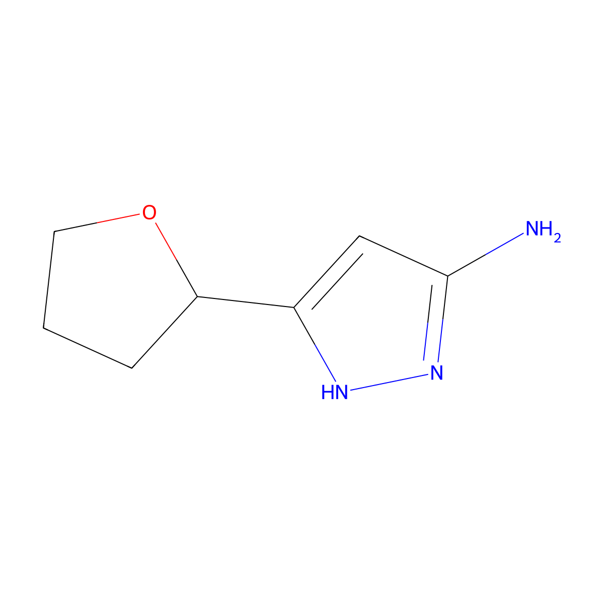 3-(oxolan-2-yl)-1H-pyrazol-5-amine molecular structure, CAS 1028843-21-1