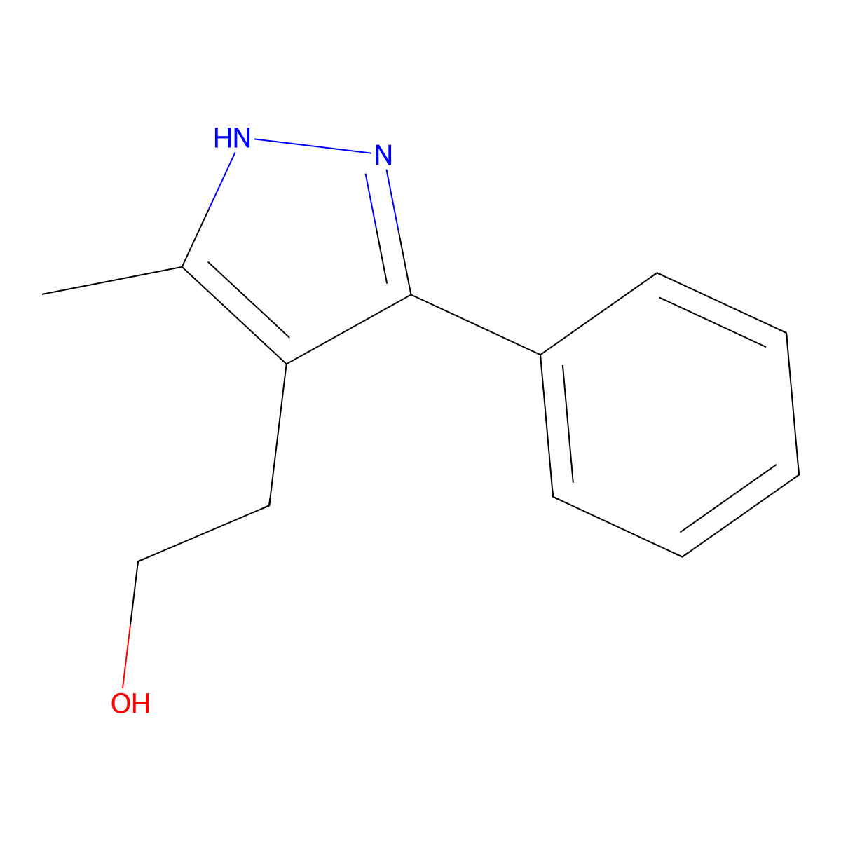 2-(3-methyl-5-phenyl-1H-pyrazol-4-yl)ethanol molecular structure, CAS 1029039-55-1