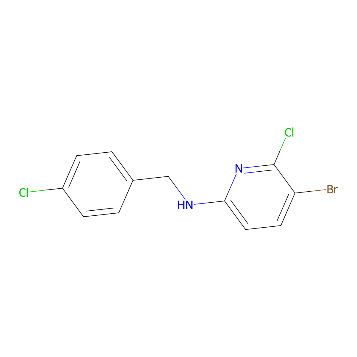 (5-Bromo-6-chloro-pyridin-2-yl)-(4-chloro-benzyl)-amine molecular structure, CAS 1029052-38-7