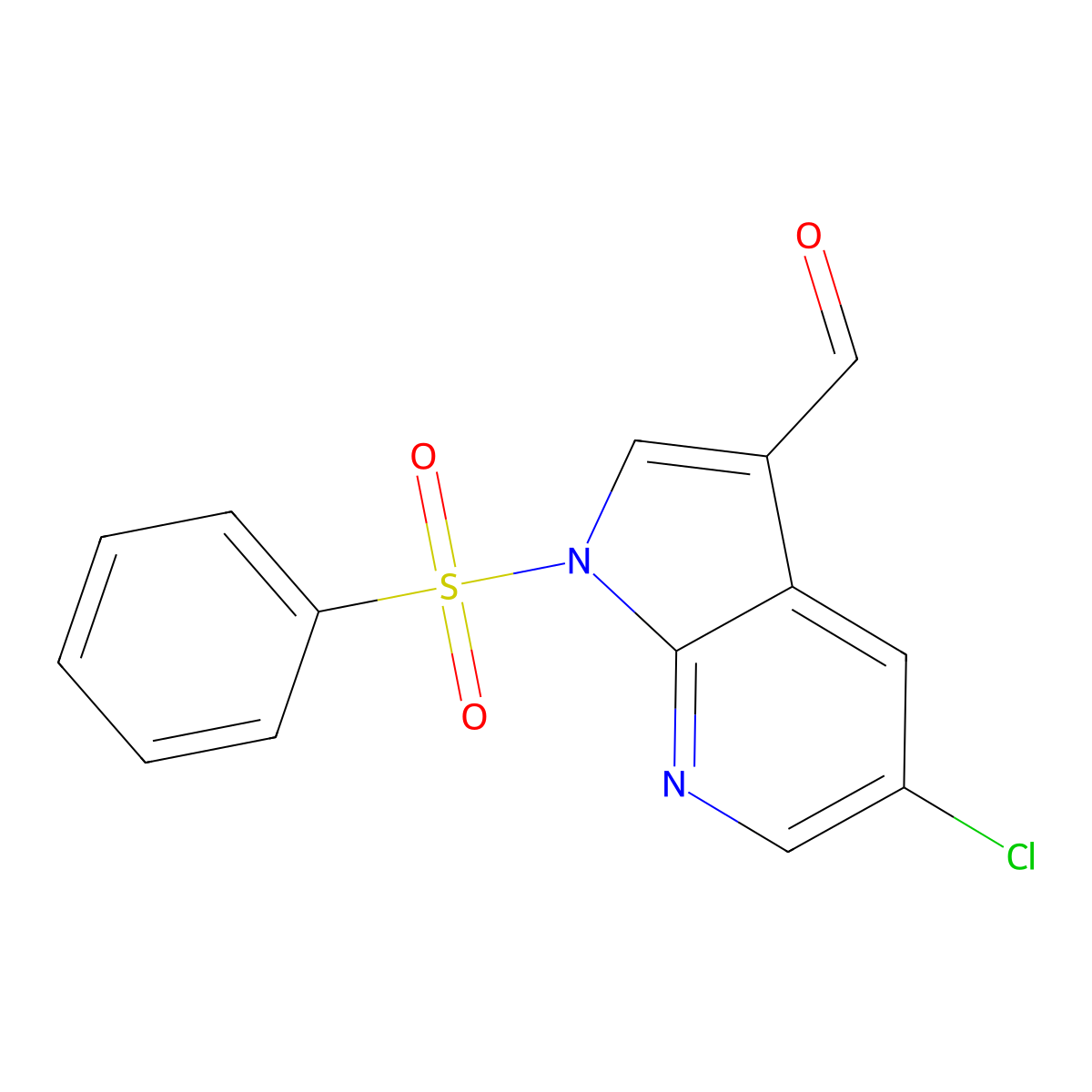 1H-Pyrrolo[2,3-B]pyridine-3-carboxaldehyde, 5-chloro-1-(phenylsulfonyl)- molecular structure, CAS 1029052-72-9