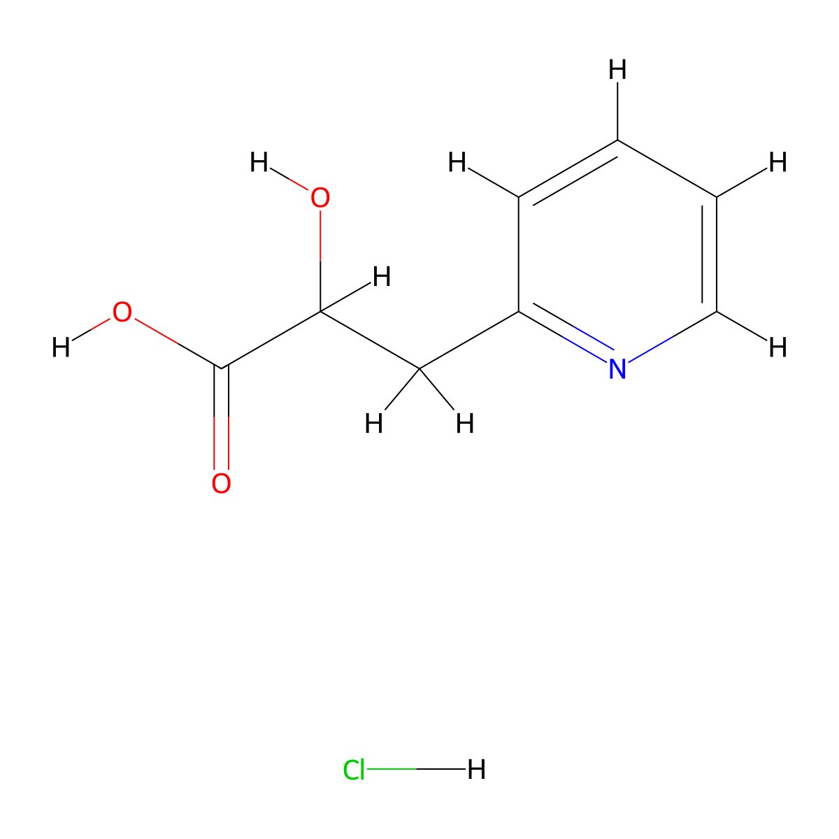 2-Hydroxy-3-(pyridin-2-yl)propanoic acid hydrochloride molecular structure, CAS 1029086-21-2