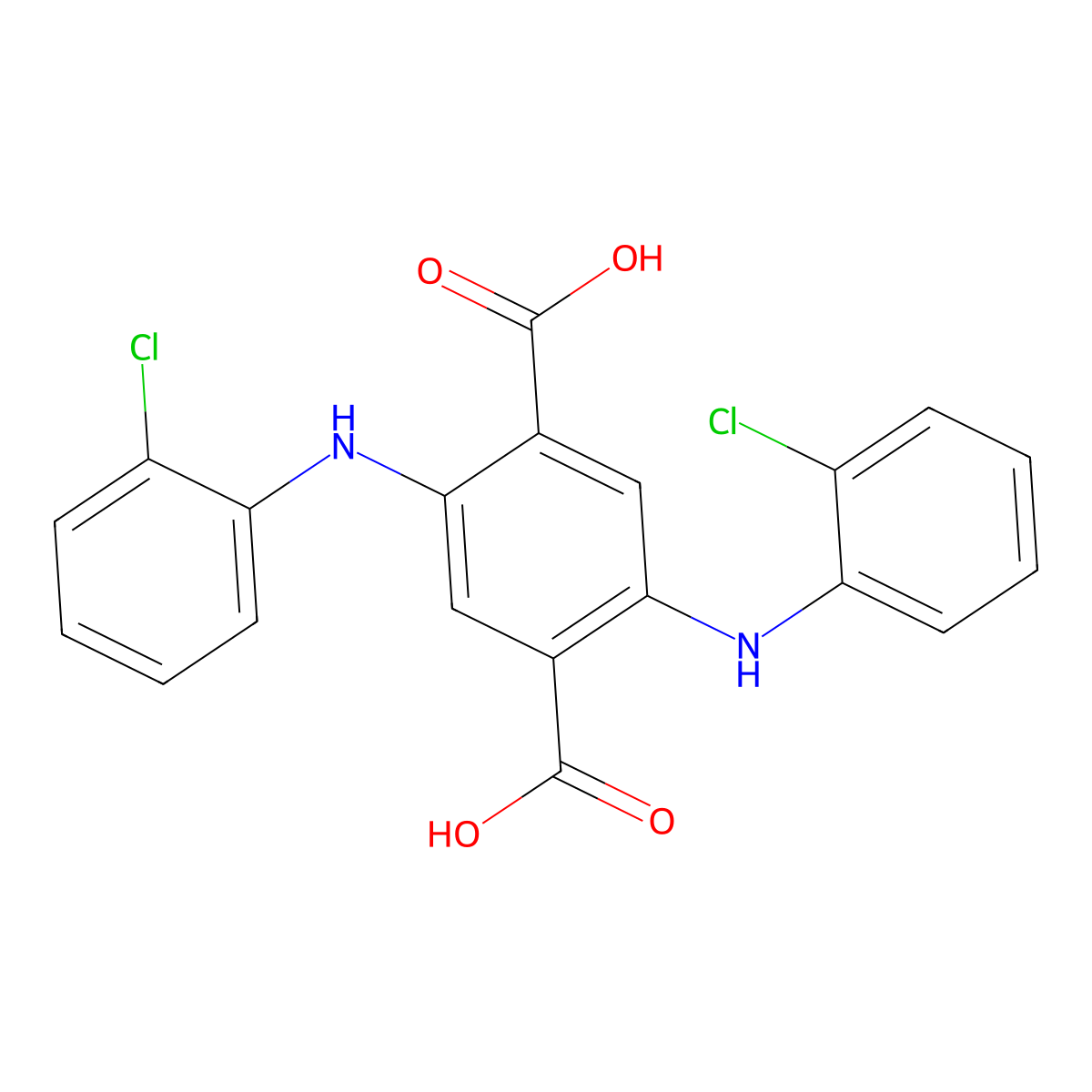 1,4-Benzenedicarboxylic acid, 2,5-bis[(2-chlorophenyl)amino]- molecular structure, CAS 10291-27-7