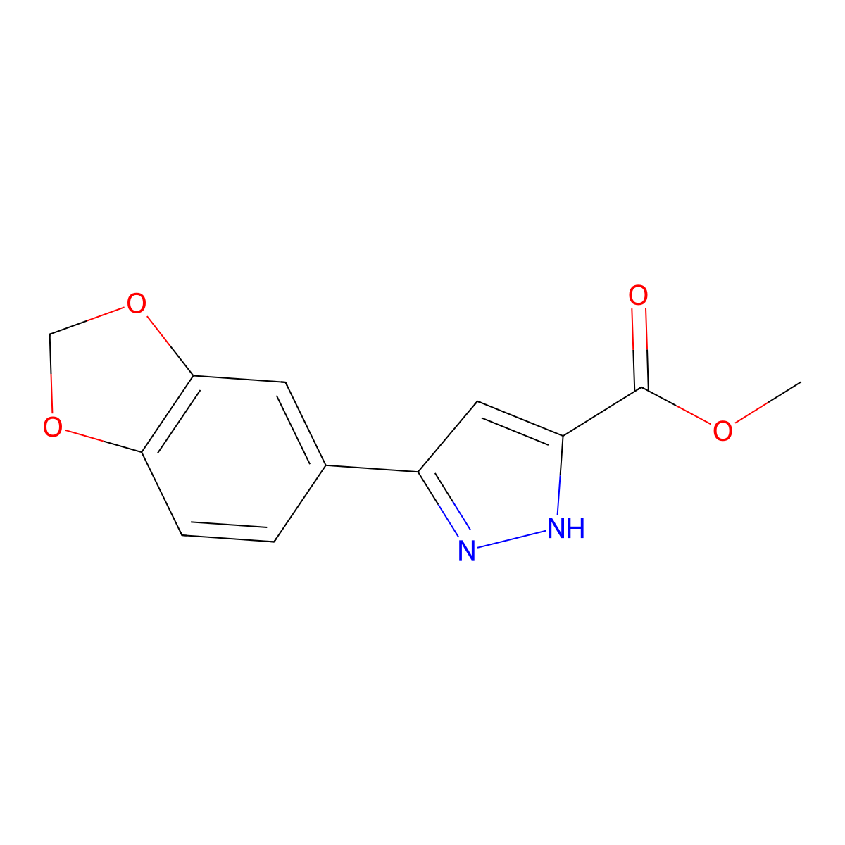 Methyl 5-(benzo[d][1,3]dioxol-5-yl)-1H-pyrazole-3-carboxylate molecular structure, CAS 1029104-54-8