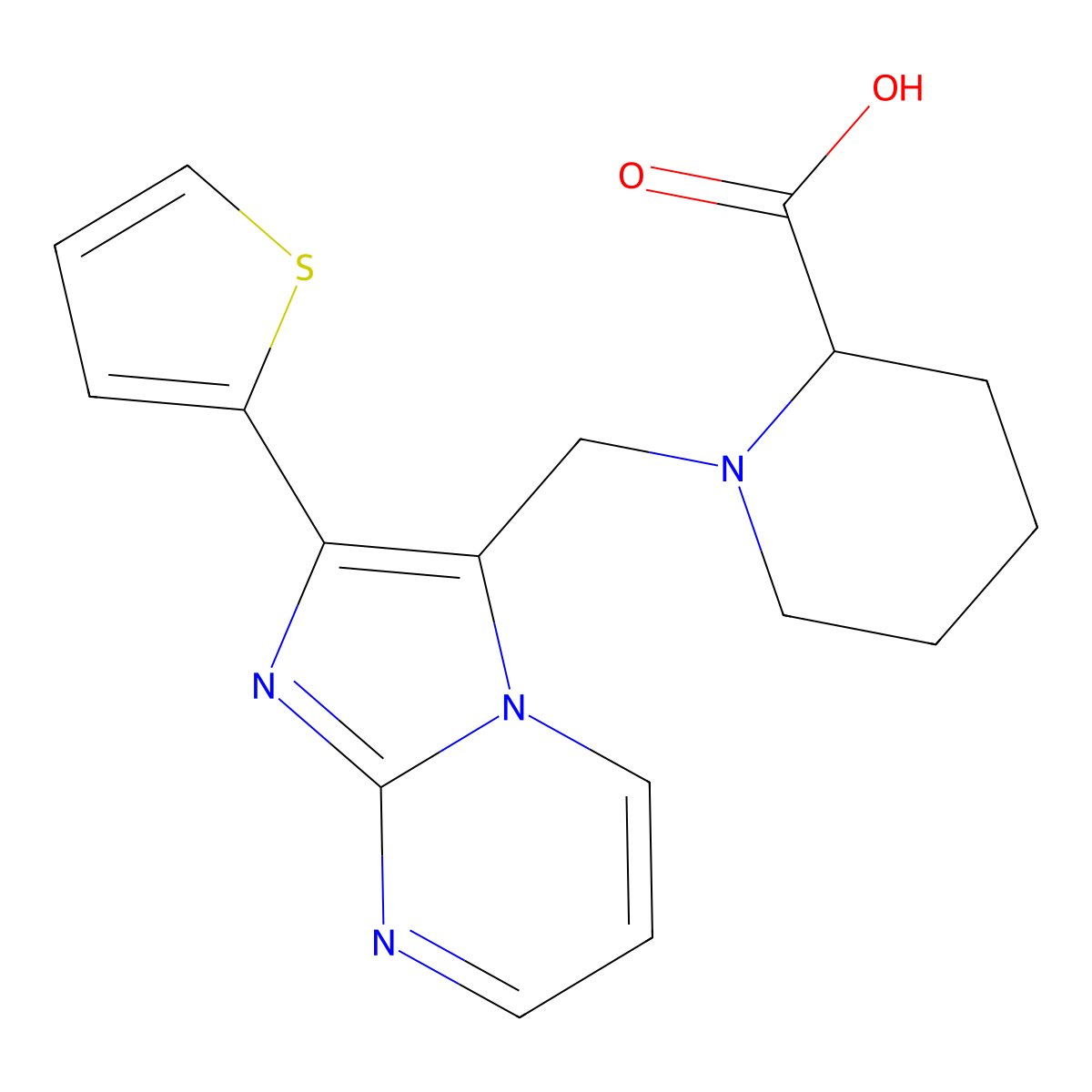 1-{[2-(Thiophen-2-yl)imidazo[1,2-a]pyrimidin-3-yl]methyl}piperidine-2-carboxylic acid molecular structure, CAS 1029107-12-7
