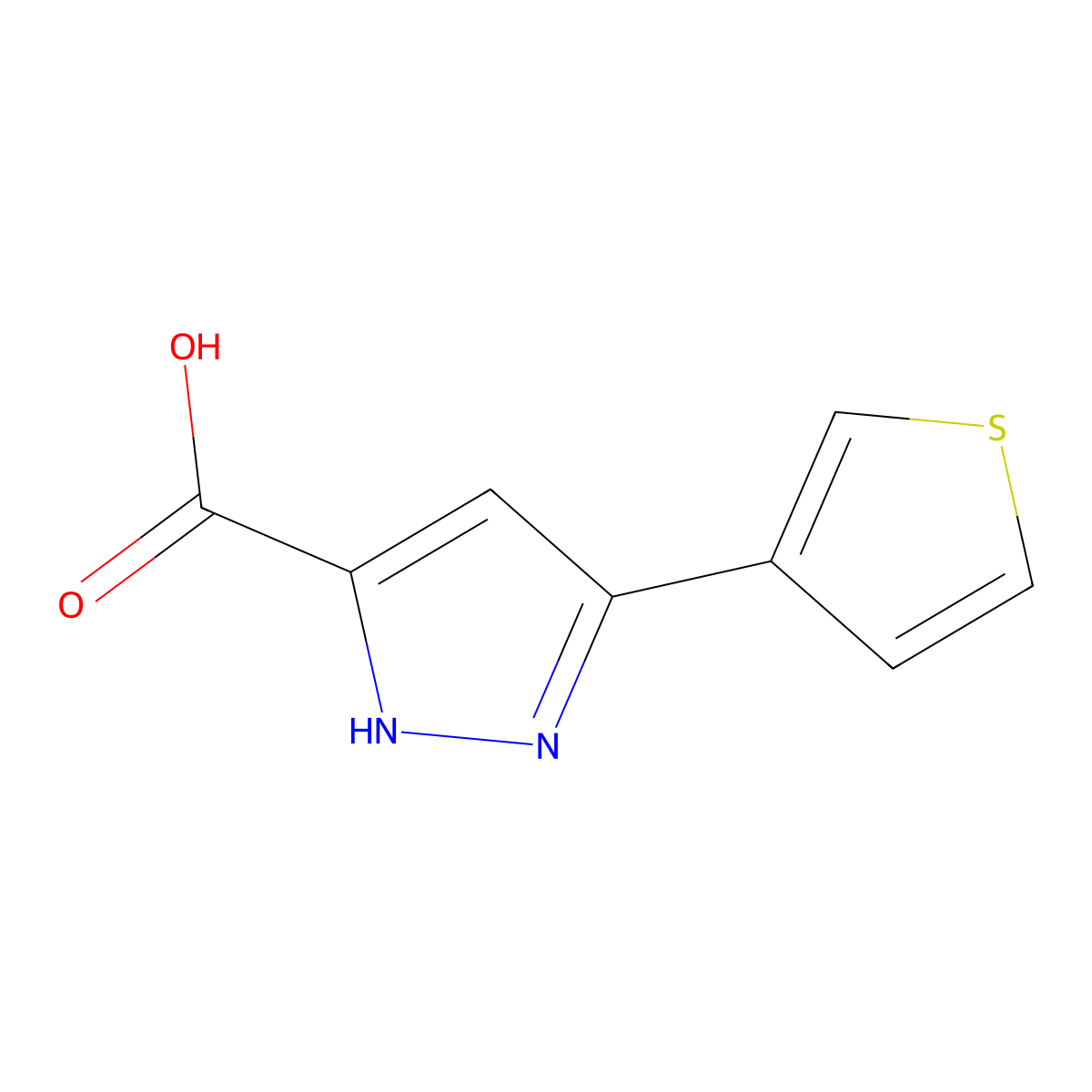 3-(thiophen-3-yl)-1H-pyrazole-5-carboxylic acid molecular structure, CAS 1029108-69-7