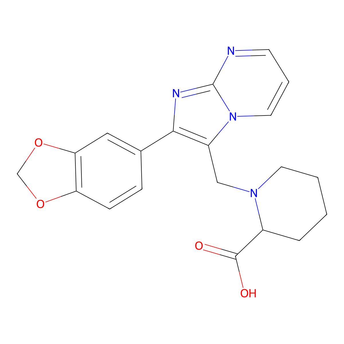 1-(2-Benzo[1,3]dioxol-5-yl-imidazo[1,2-a]pyrimidin-3-ylmethyl)-piperidine-2-carboxylic acid molecular structure, CAS 1029108-71-1