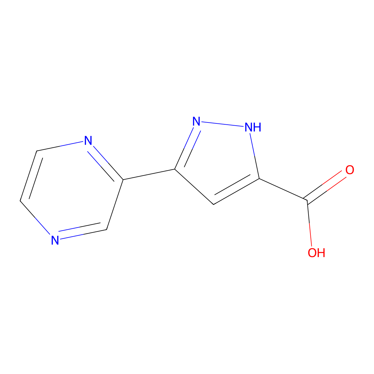 5-Pyrazin-2-yl-1H-pyrazole-3-carboxylic acid molecular structure, CAS 1029108-75-5