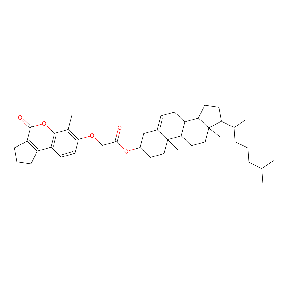 (3beta)-Cholest-5-en-3-yl [(6-methyl-4-oxo-1,2,3,4-tetrahydrocyclopenta[c]chromen-7-yl)oxy]acetate molecular structure, CAS 1029128-84-4