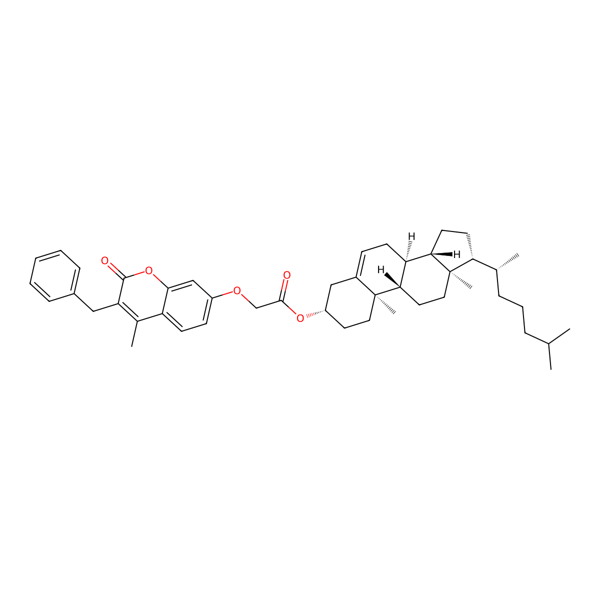 (3beta)-cholest-5-en-3-yl [(3-benzyl-4-methyl-2-oxo-2H-chromen-7-yl)oxy]acetate molecular structure, CAS 1029129-62-1