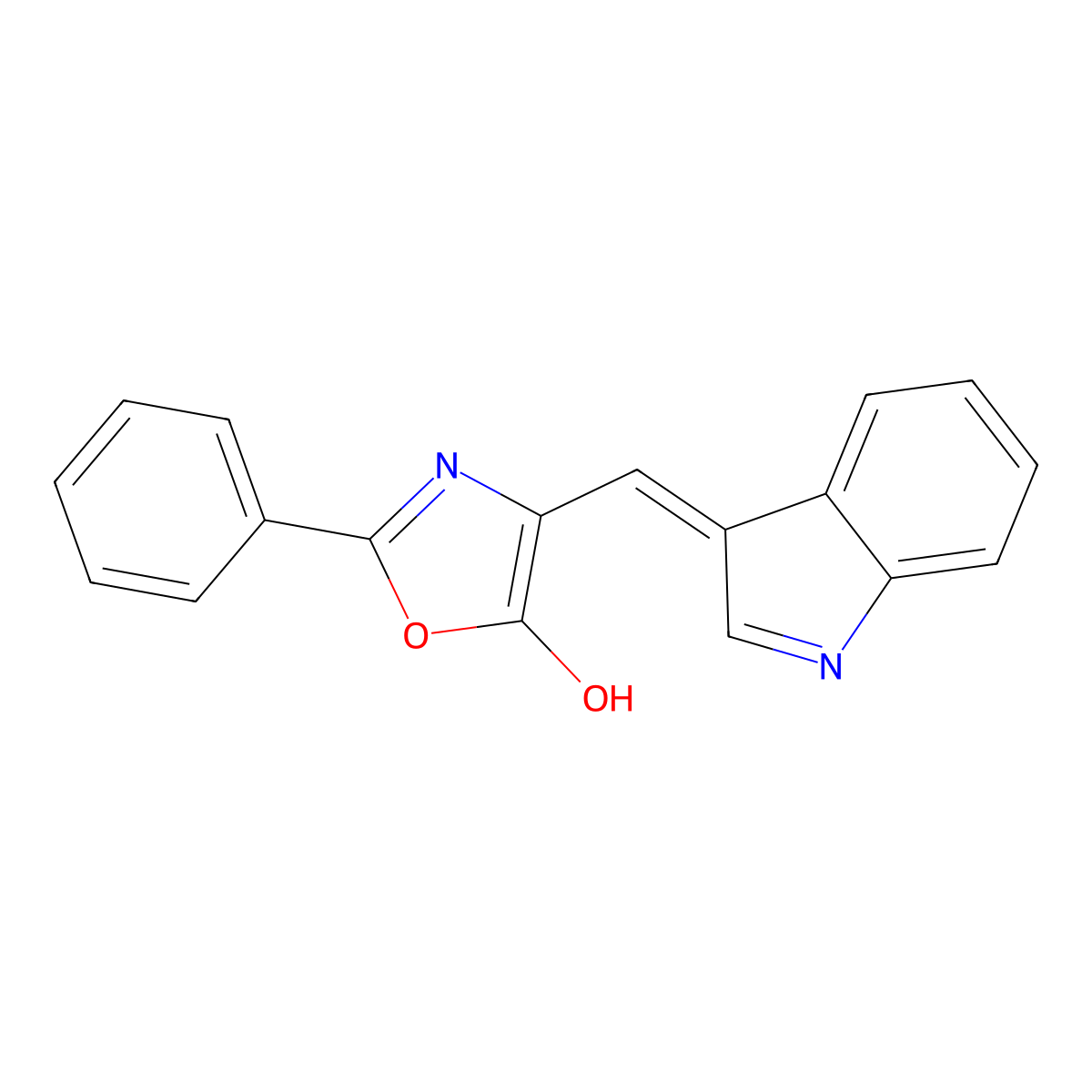 5(4H)-Oxazolone, 4-(1H-indol-3-ylmethylene)-2-phenyl- molecular structure, CAS 102913-26-8