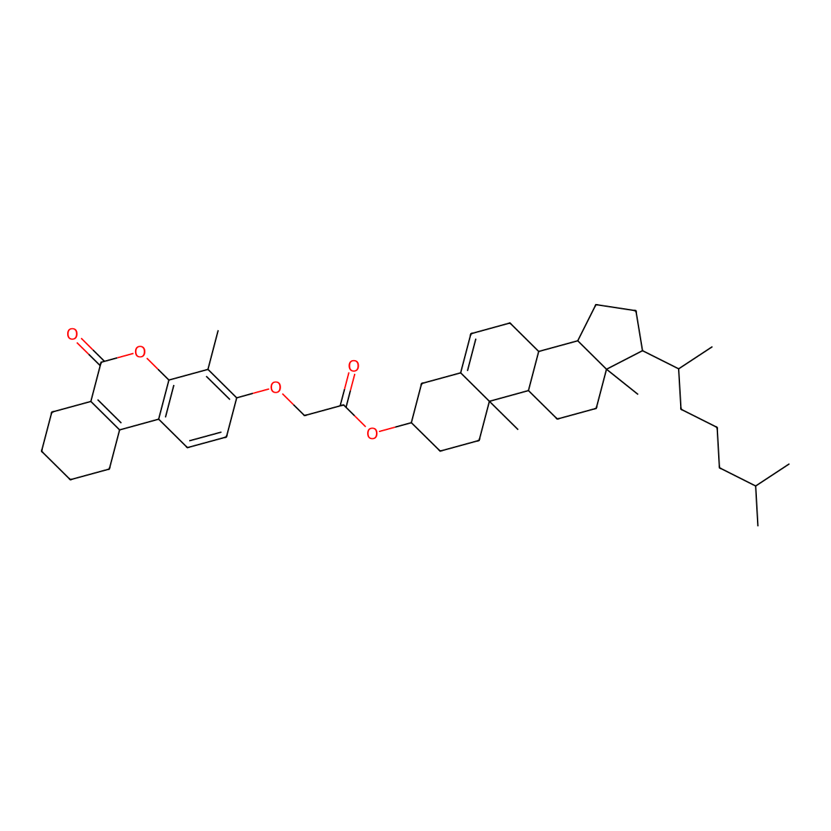 (3beta)-cholest-5-en-3-yl [(4-methyl-6-oxo-7,8,9,10-tetrahydro-6H-benzo[c]chromen-3-yl)oxy]acetate molecular structure, CAS 1029130-54-8