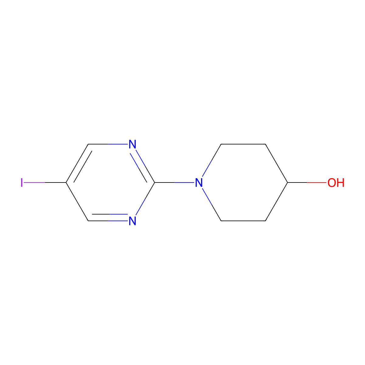 1-(5-Iodo-pyrimidin-2-yl)-4-piperidinol molecular structure, CAS 1029360-85-7