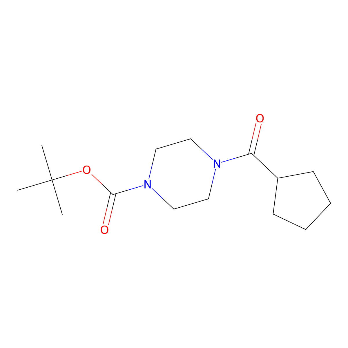 Tert-butyl 4-(cyclopentylcarbonyl)piperazine-1-carboxylate molecular structure, CAS 1029361-65-6