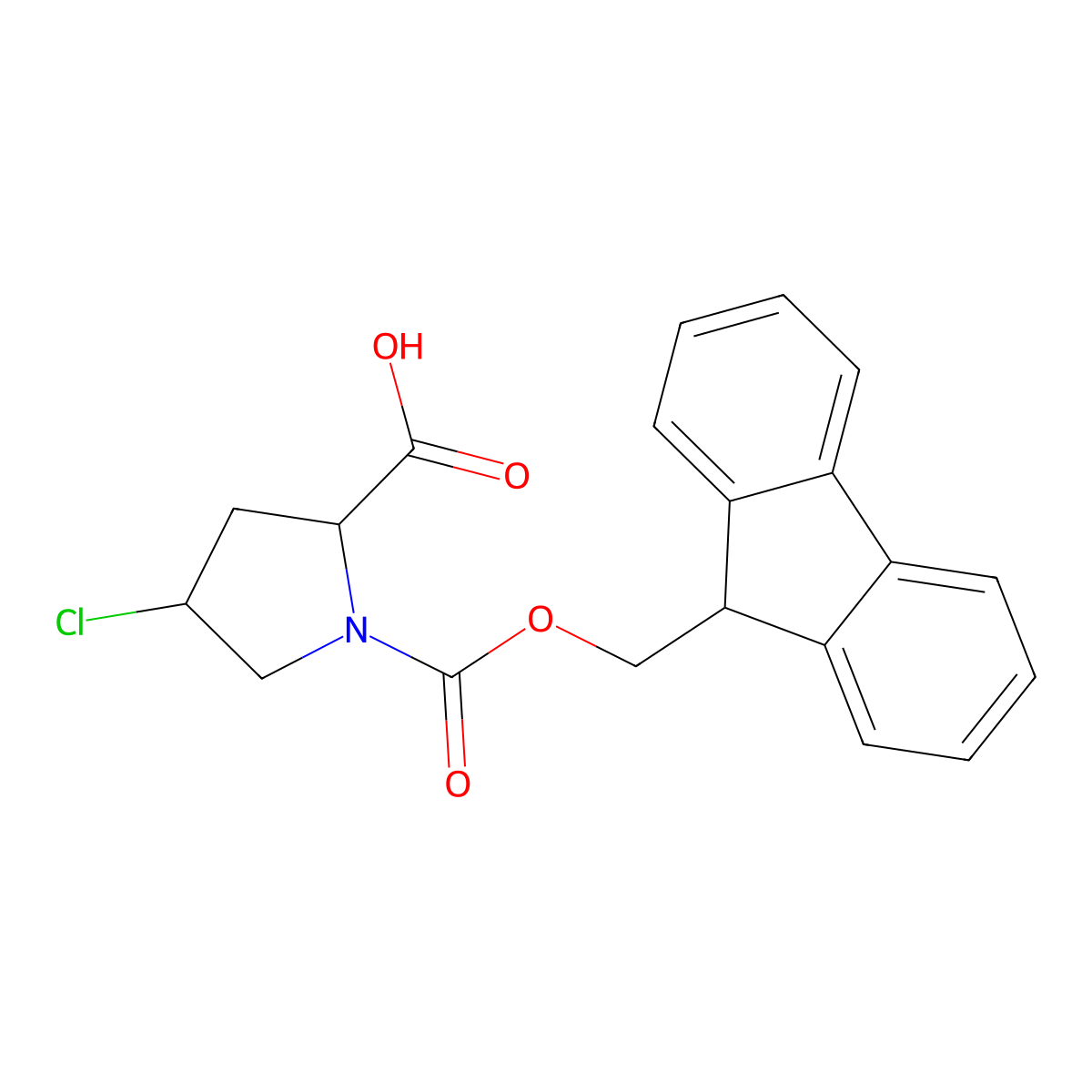 (2S,4S)-4-chloro-1-{[(9H-fluoren-9-yl)methoxy]carbonyl}pyrrolidine-2-carboxylic acid molecular structure, CAS 1029371-69-4