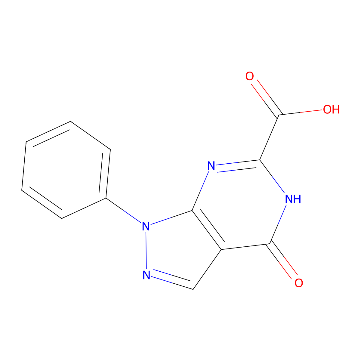4-oxo-1-phenyl-1H,4H,5H-pyrazolo[3,4-d]pyrimidine-6-carboxylic acid molecular structure, CAS 1029420-88-9