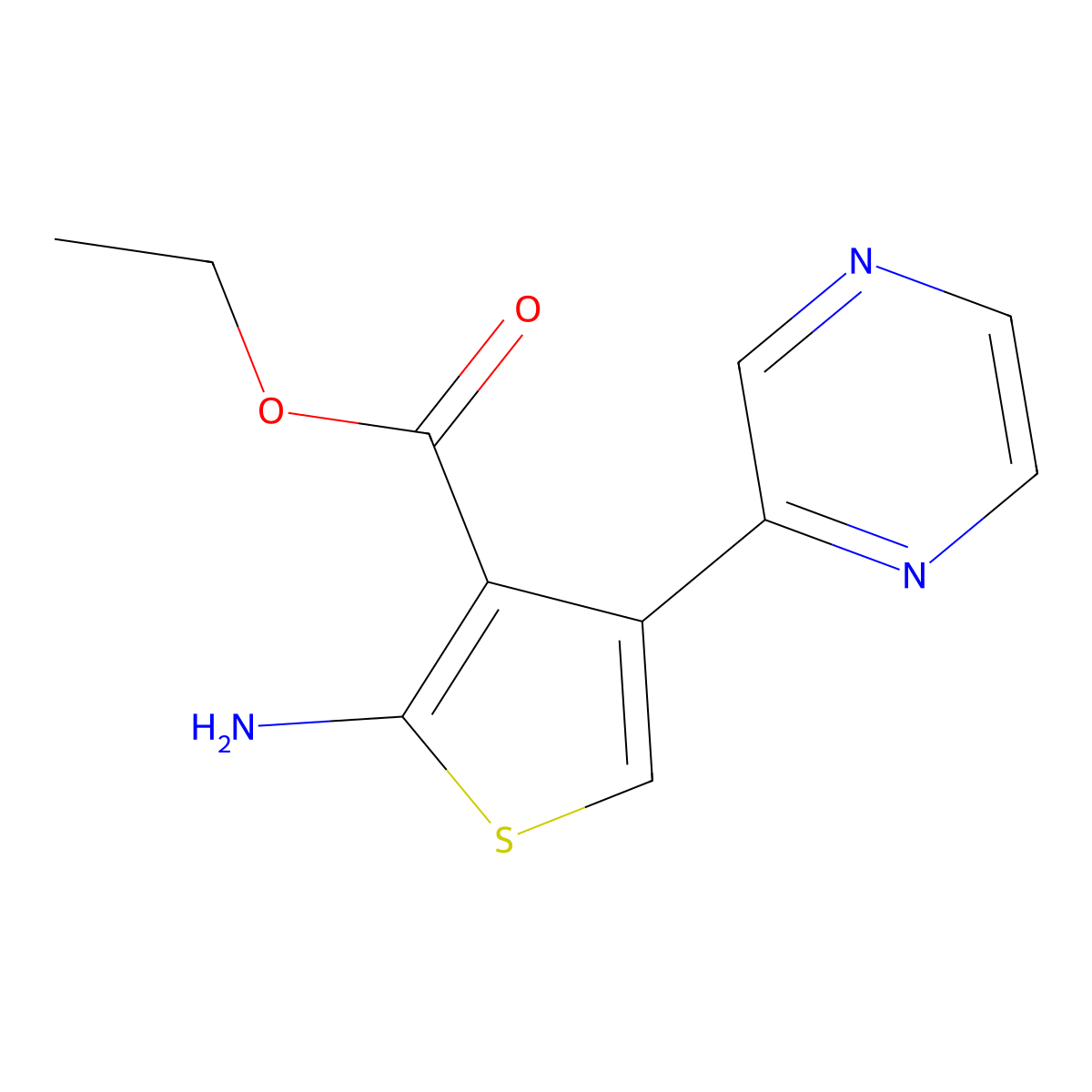 Ethyl 2-amino-4-(pyrazin-2-yl)thiophene-3-carboxylate molecular structure, CAS 1029421-21-3
