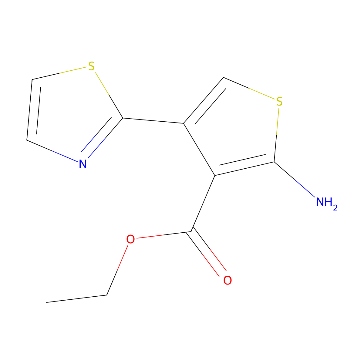 Ethyl 2-amino-4-(1,3-thiazol-2-yl)thiophene-3-carboxylate molecular structure, CAS 1029421-23-5