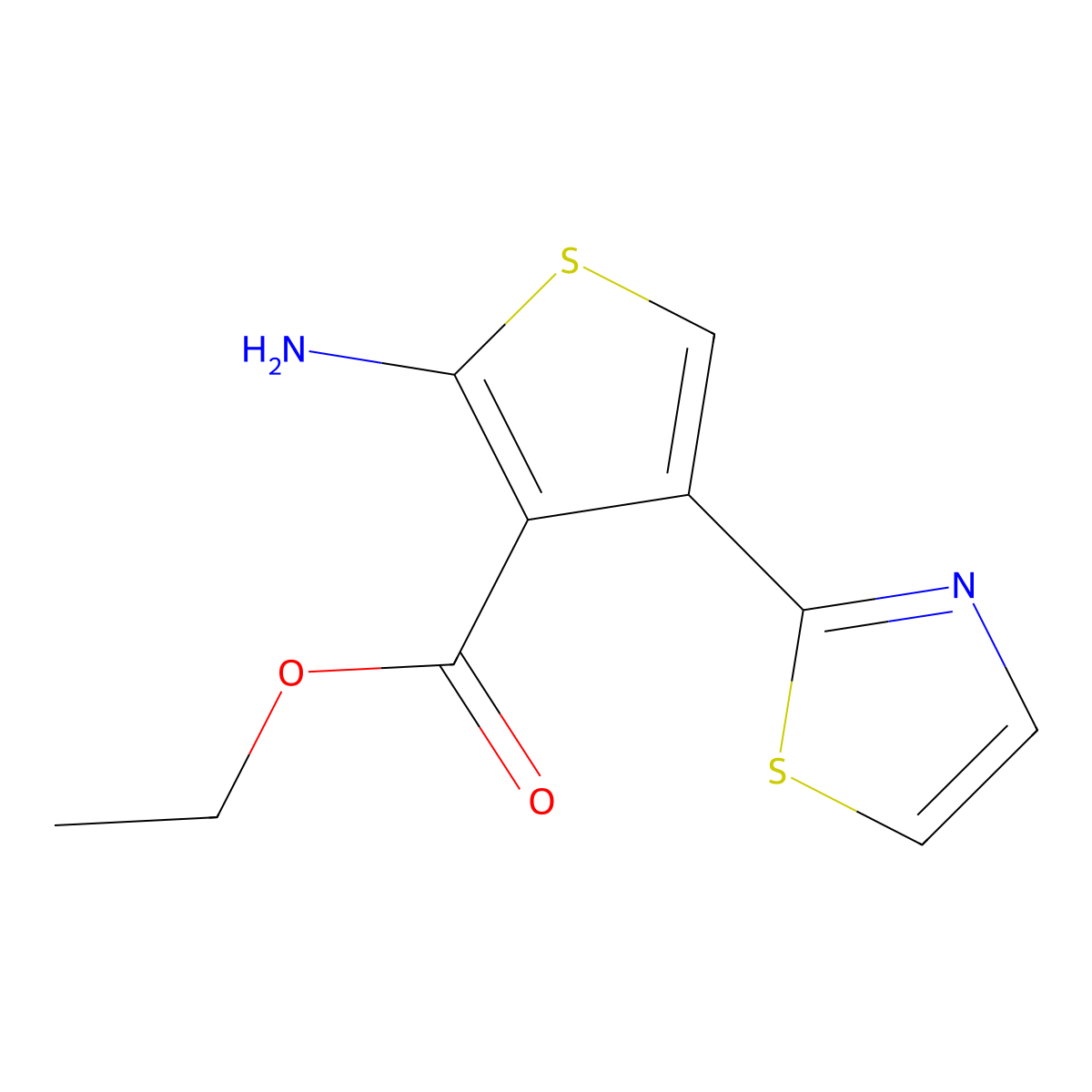 Ethyl 2-amino-4-(1,3-thiazol-2-yl)thiophene-3-carboxylate molecular structure, CAS 1029421-23-5