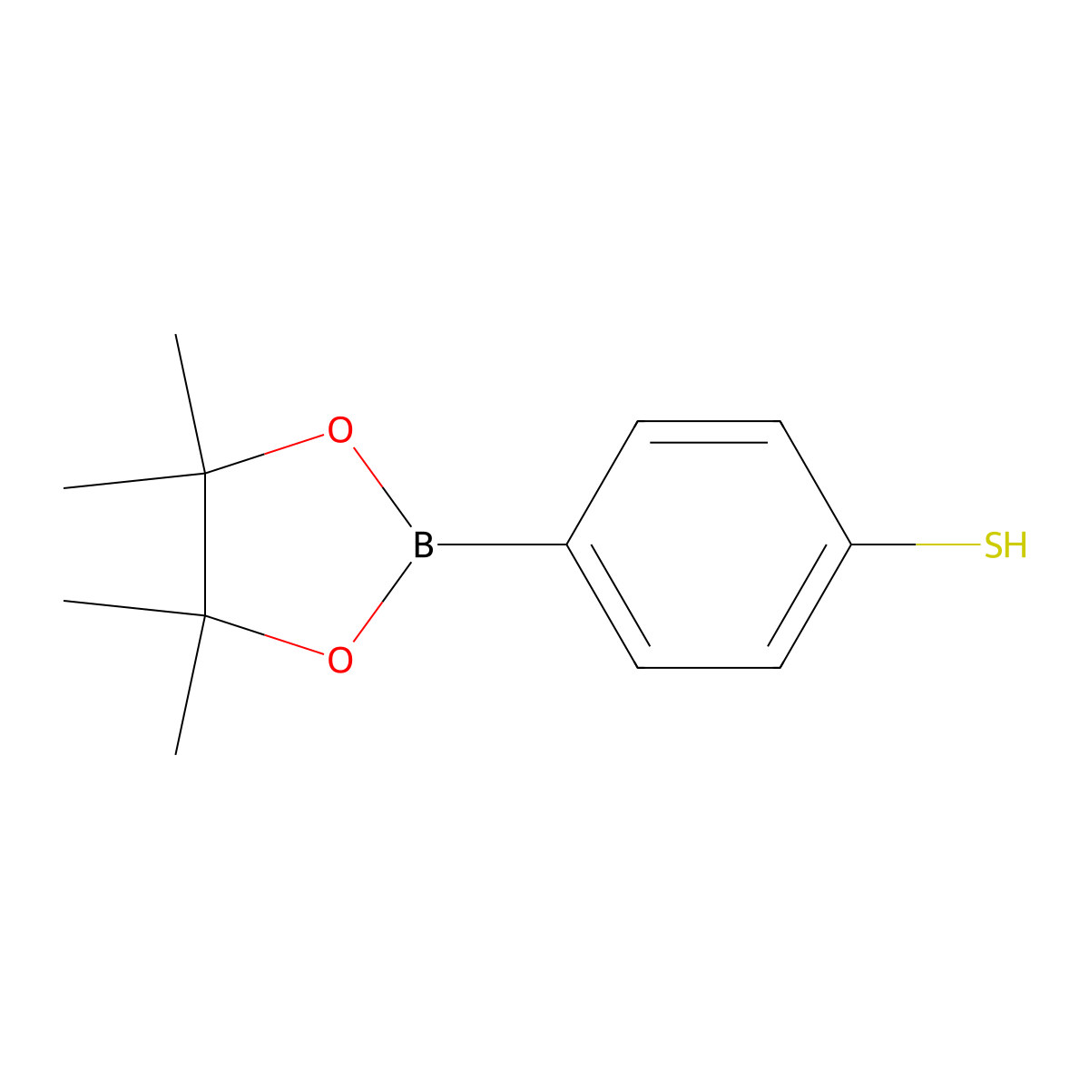 4-(4,4,5,5-Tetramethyl-1,3,2-dioxaborolan-2-yl)benzenethiol molecular structure, CAS 1029438-23-0