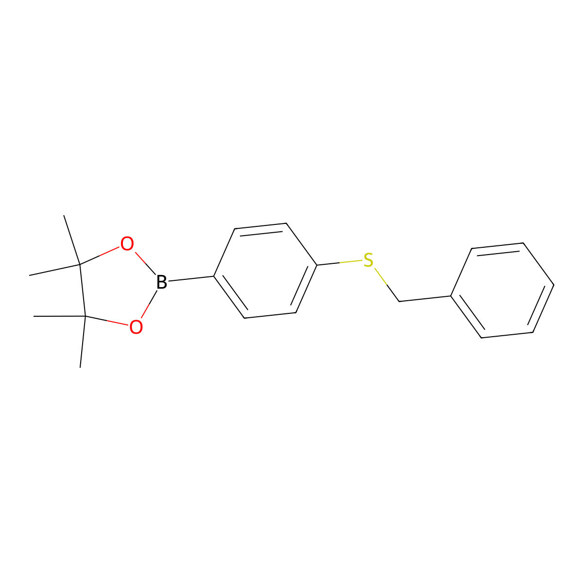 2-(4-(Benzylthio)phenyl)-4,4,5,5-tetramethyl-1,3,2-dioxaborolane molecular structure, CAS 1029438-24-1