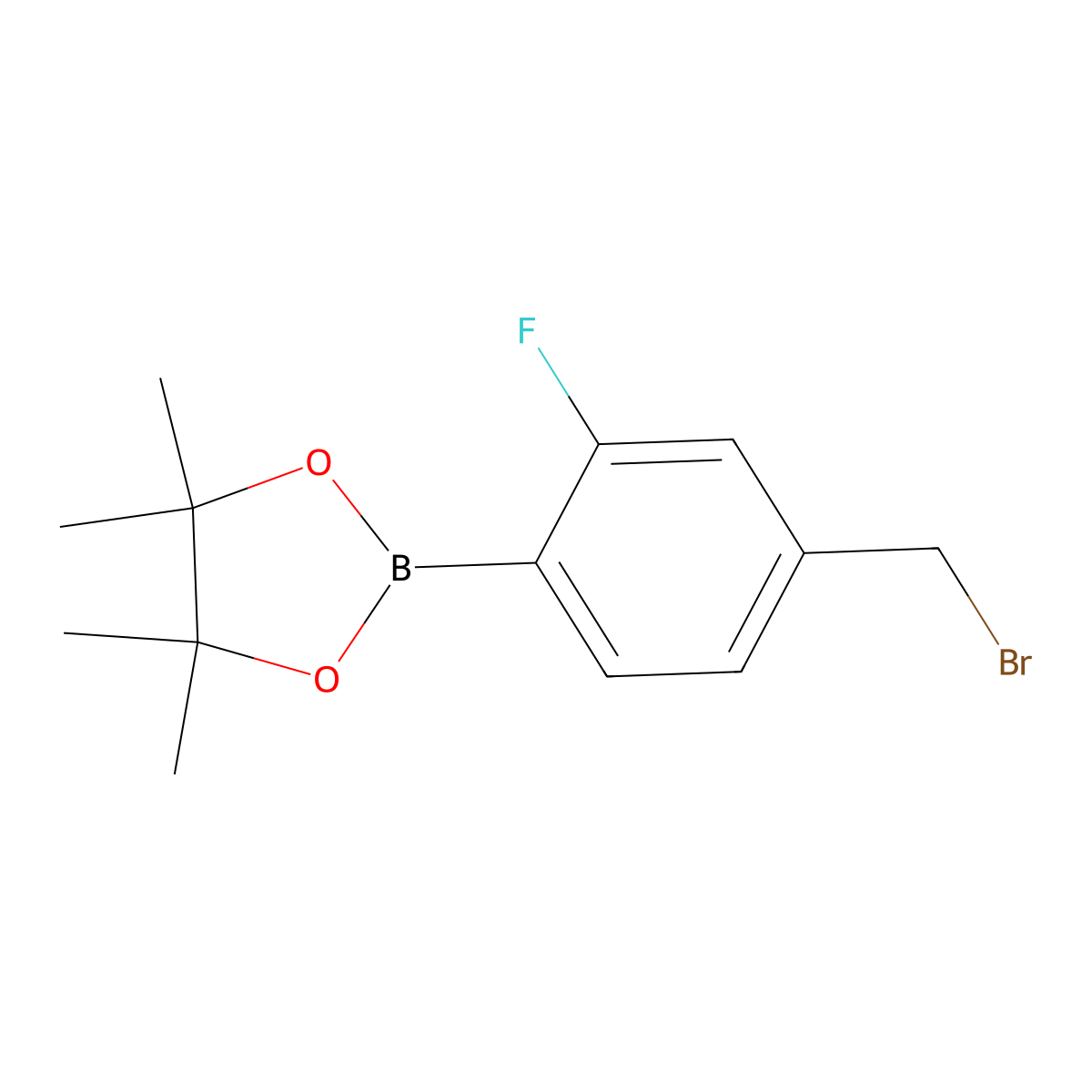 2-(4-(Bromomethyl)-2-fluorophenyl)-4,4,5,5-tetramethyl-1,3,2-dioxaborolane molecular structure, CAS 1029439-49-3