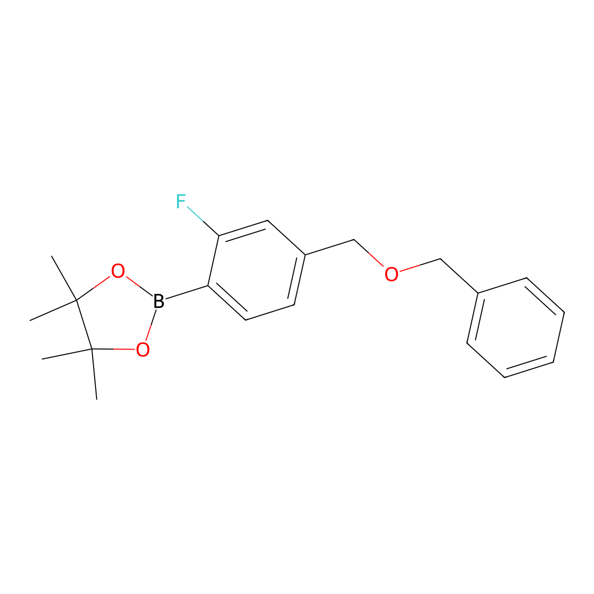 1,3,2-Dioxaborolane, 2-[2-fluoro-4-[(phenylmethoxy)methyl]phenyl]-4,4,5,5-tetramethyl- molecular structure, CAS 1029439-50-6