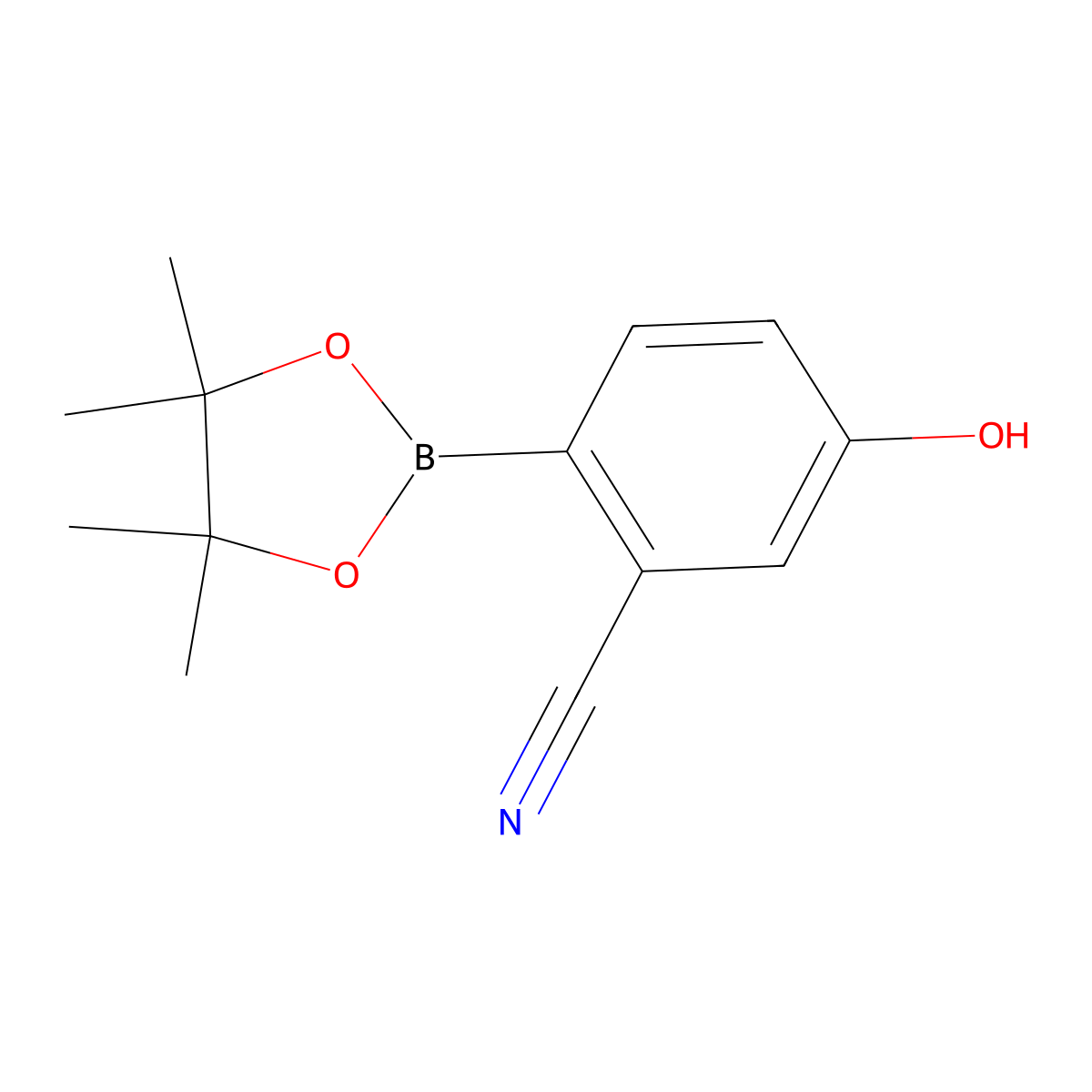 5-Hydroxy-2-(4,4,5,5-tetramethyl-1,3,2-dioxaborolan-2-yl)benzonitrile molecular structure, CAS 1029439-74-4