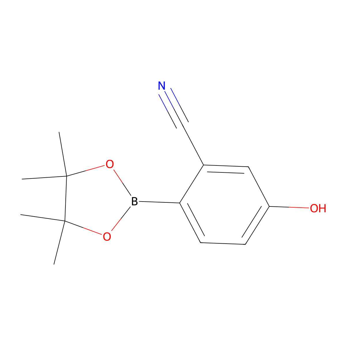 5-Hydroxy-2-(4,4,5,5-tetramethyl-1,3,2-dioxaborolan-2-yl)benzonitrile molecular structure, CAS 1029439-74-4