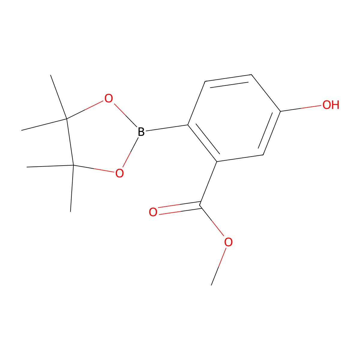 Methyl 5-hydroxy-2-(4,4,5,5-tetramethyl-1,3,2-dioxaborolan-2-yl)benzoate molecular structure, CAS 1029439-78-8