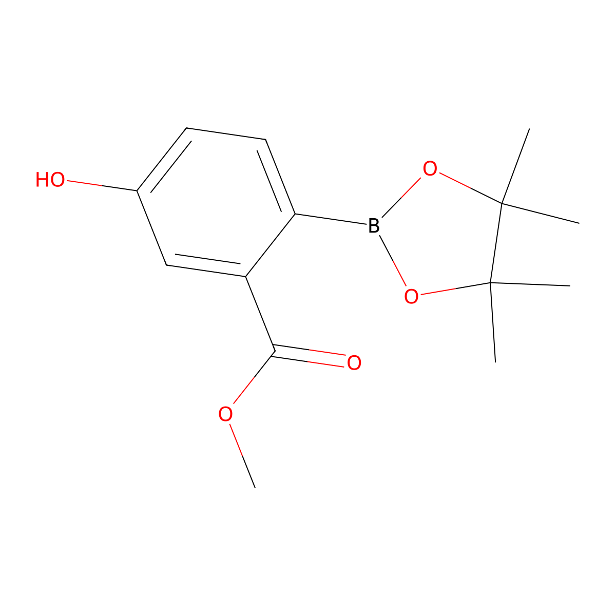 Methyl 5-hydroxy-2-(4,4,5,5-tetramethyl-1,3,2-dioxaborolan-2-yl)benzoate molecular structure, CAS 1029439-78-8