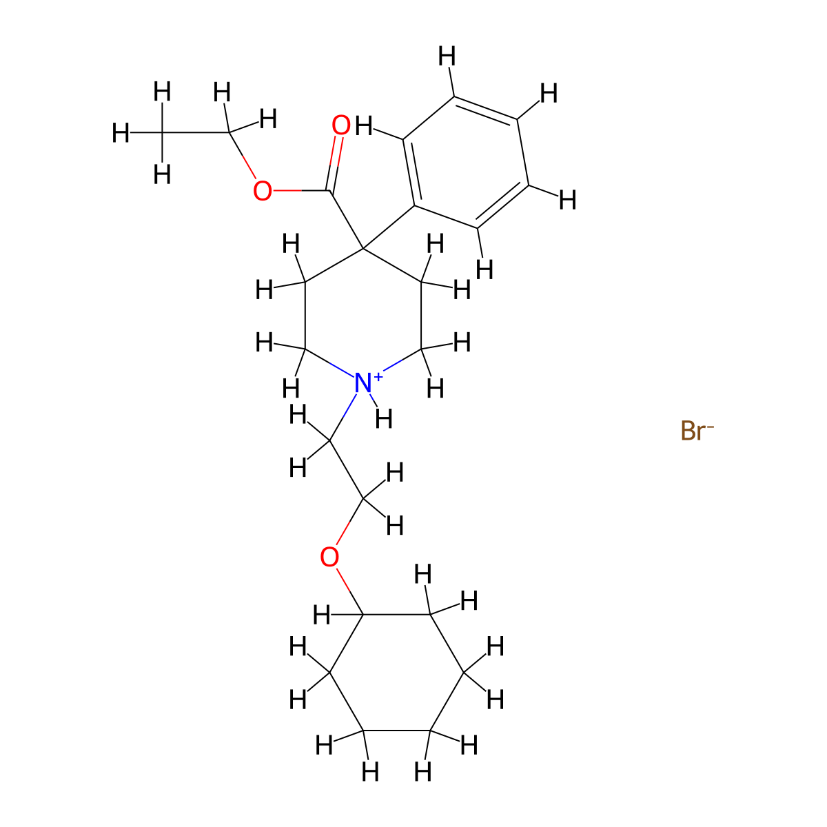Isonipecotic acid, 1-(2-(cyclohexyloxy)ethyl)-4-phenyl-, ethyl ester, hydrobromide molecular structure, CAS 102945-47-1