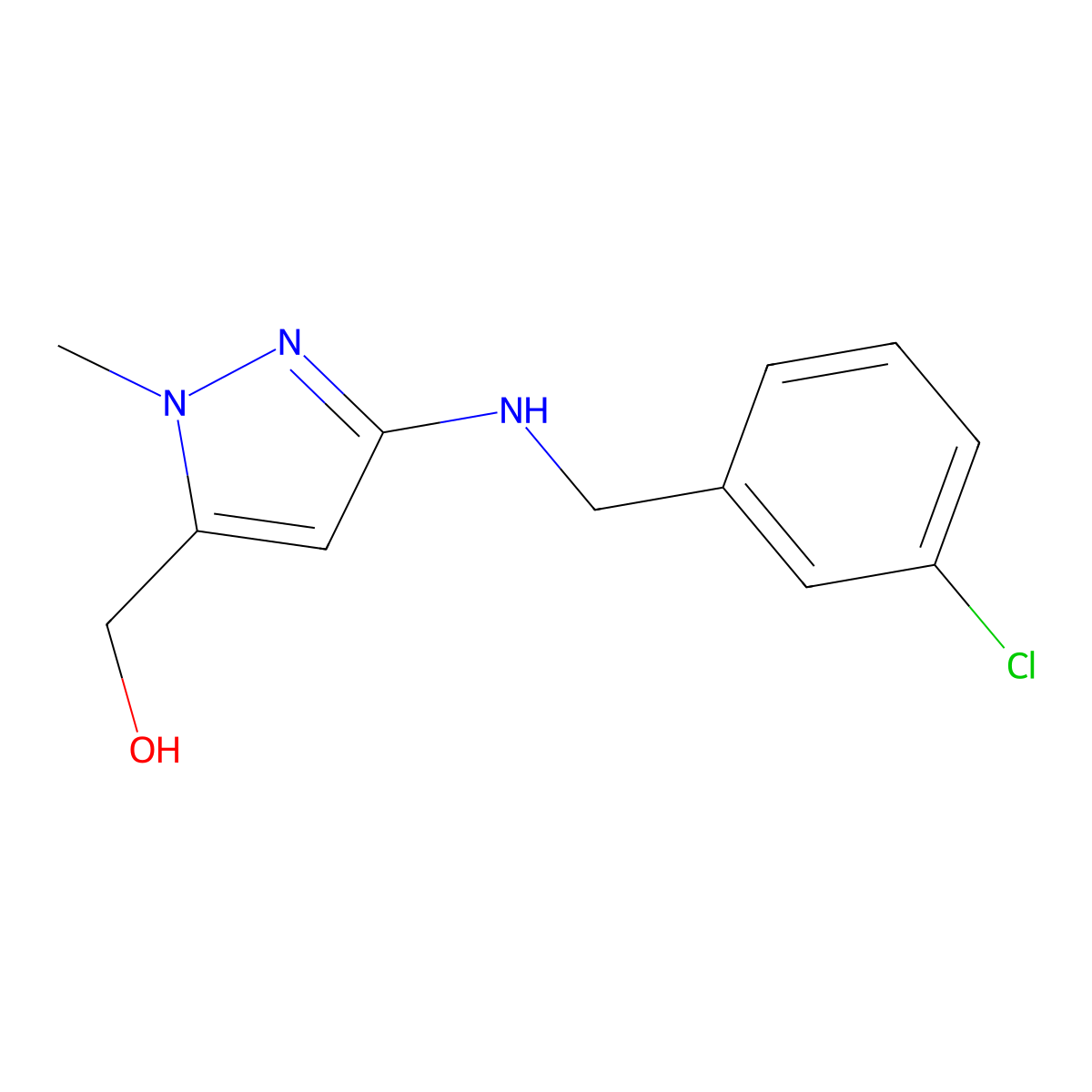 [5-(3-chloro-benzylamino)-2-methyl-2H-pyrazol-3-yl]-methanol molecular structure, CAS 1029512-21-7