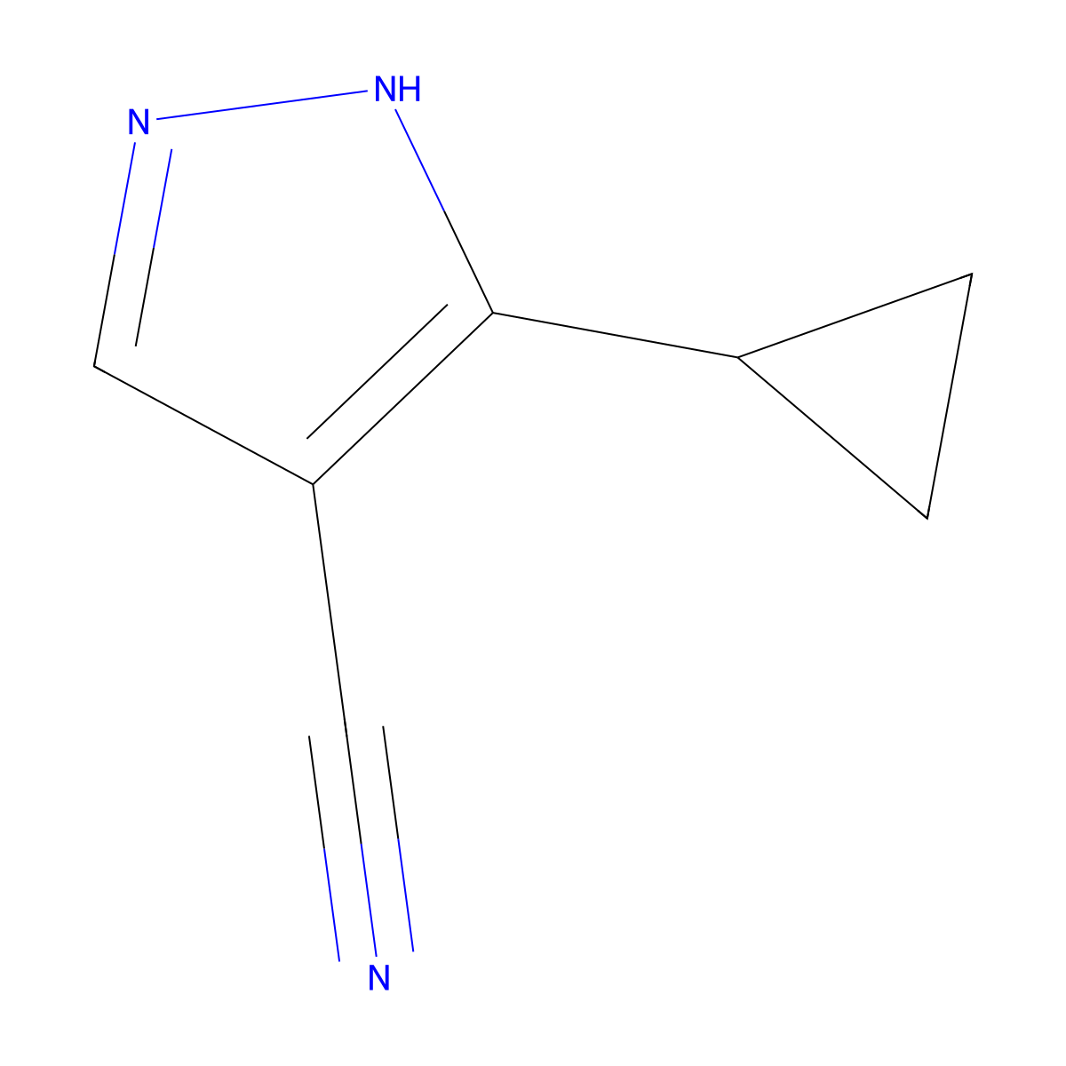 3-cyclopropyl-1H-pyrazole-4-carbonitrile molecular structure, CAS 1029633-63-3