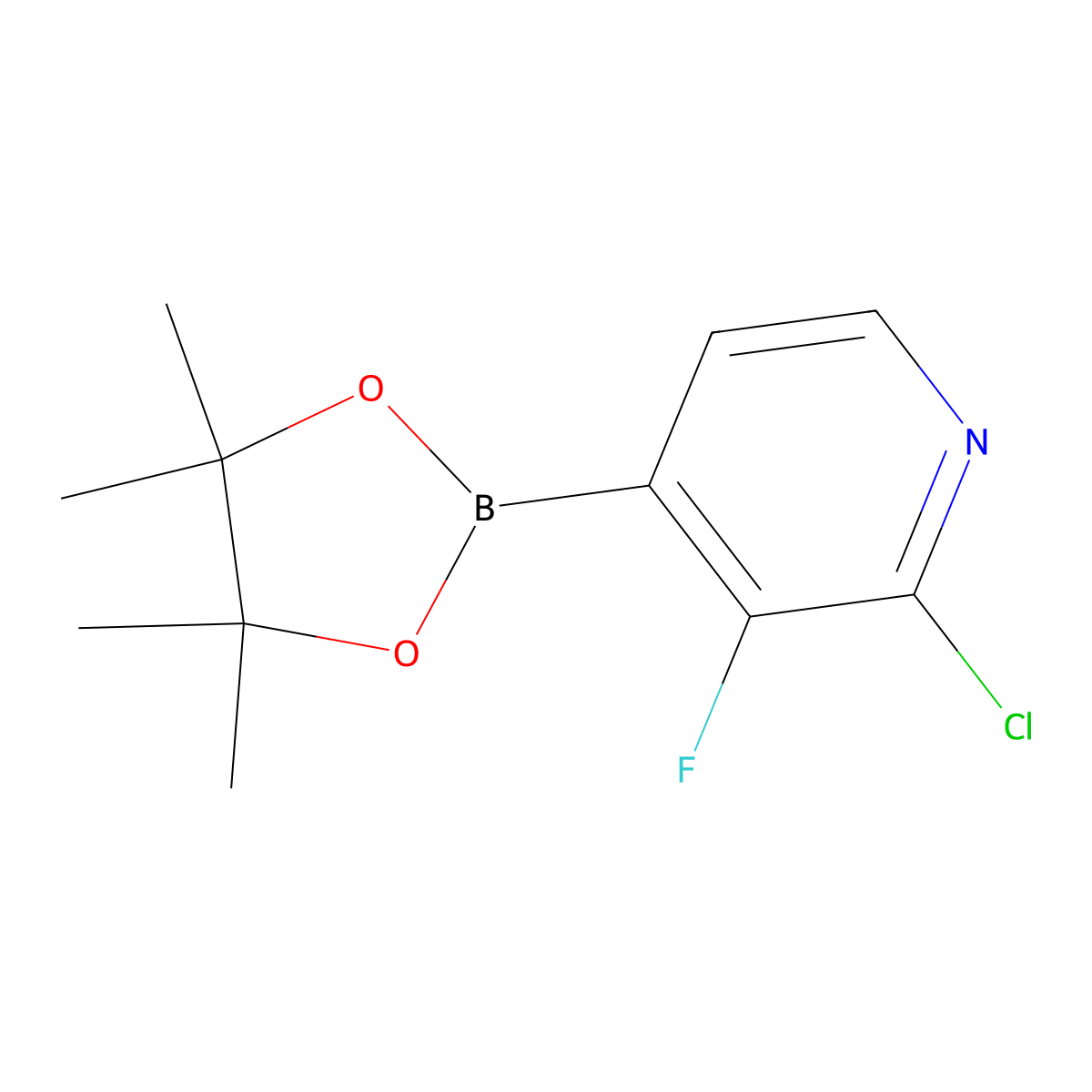 2-Chloro-3-fluoro-4-(4,4,5,5-tetramethyl-1,3,2-dioxaborolan-2-yl)pyridine molecular structure, CAS 1029654-43-0
