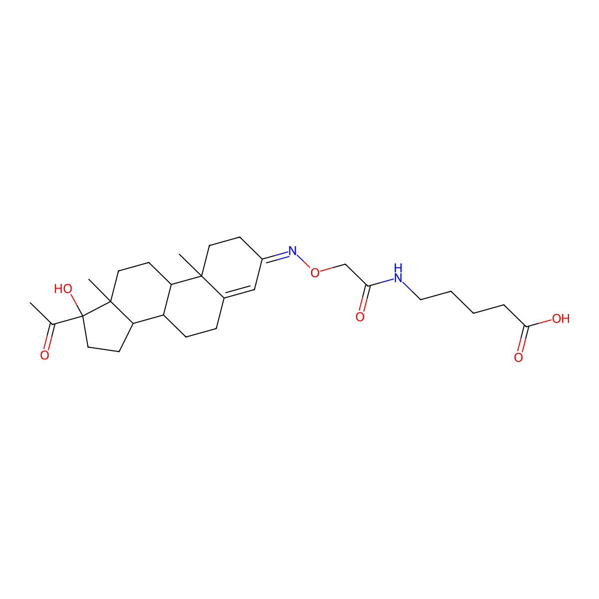 5-[[2-[[(8R,9S,10R,13S,14S,17R)-17-acetyl-17-hydroxy-10,13-dimethyl-2,6,7,8,9,11,12,14,15,16-decahydro-1H-cyclopenta[a]phenanthren-3-ylidene]amino]oxyacetyl]amino]pentanoic acid molecular structure, CAS 1029684-33-0