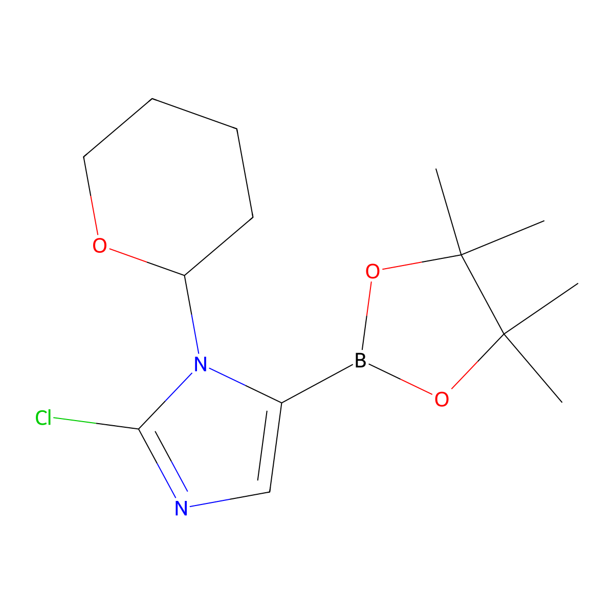 2-chloro-1-(oxan-2-yl)-5-(4,4,5,5-tetramethyl-1,3,2-dioxaborolan-2-yl)-1H-imidazole molecular structure, CAS 1029684-36-3