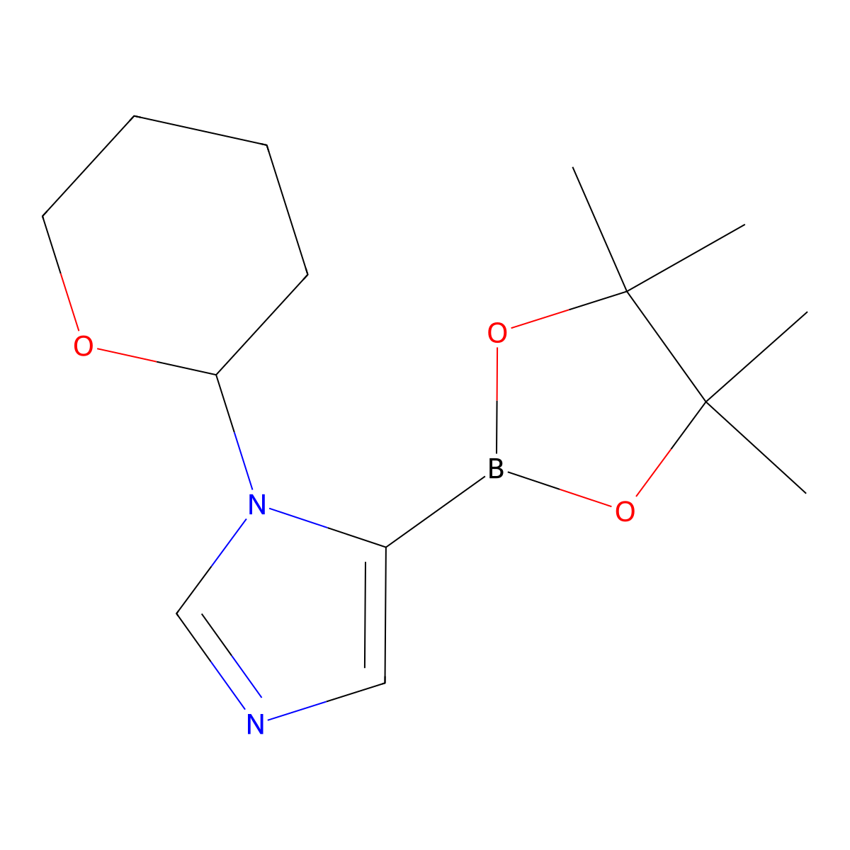 1-(Tetrahydro-2H-pyran-2-YL)-5-(4,4,5,5-tetramethyl-1,3,2-dioxaborolan-2-YL)-1H-imidazole molecular structure, CAS 1029684-37-4