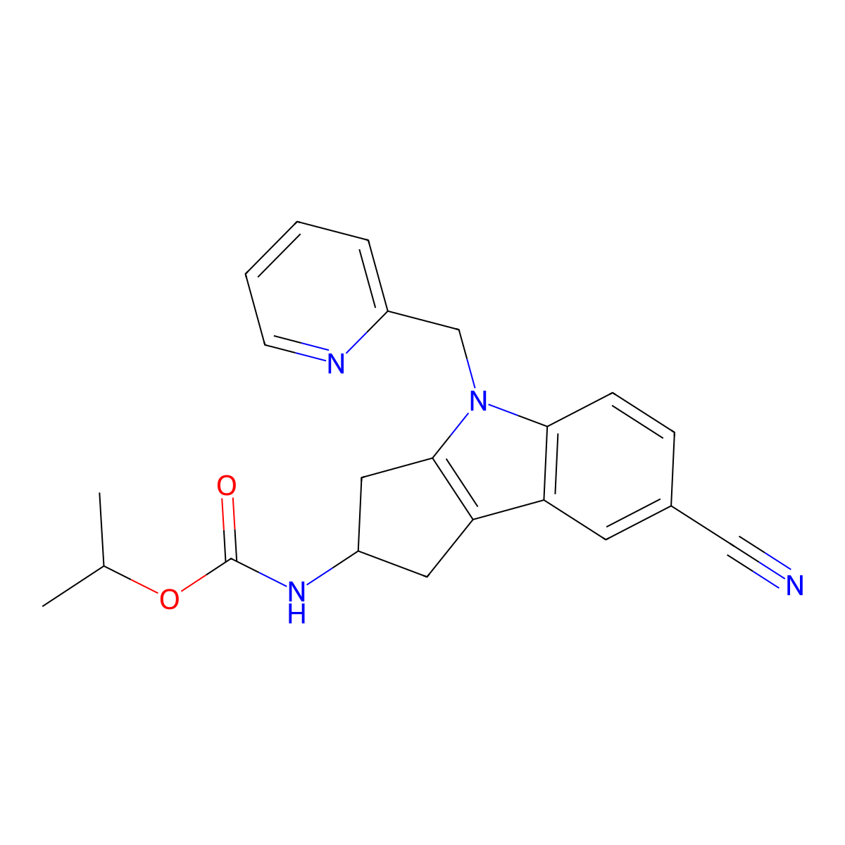 1-Methylethyl N-((2S)-7-cyano-1,2,3,4-tetrahydro-4-(2-pyridinylmethyl)cyclopent(b)indol-2-yl)carbamate molecular structure, CAS 1029692-15-6