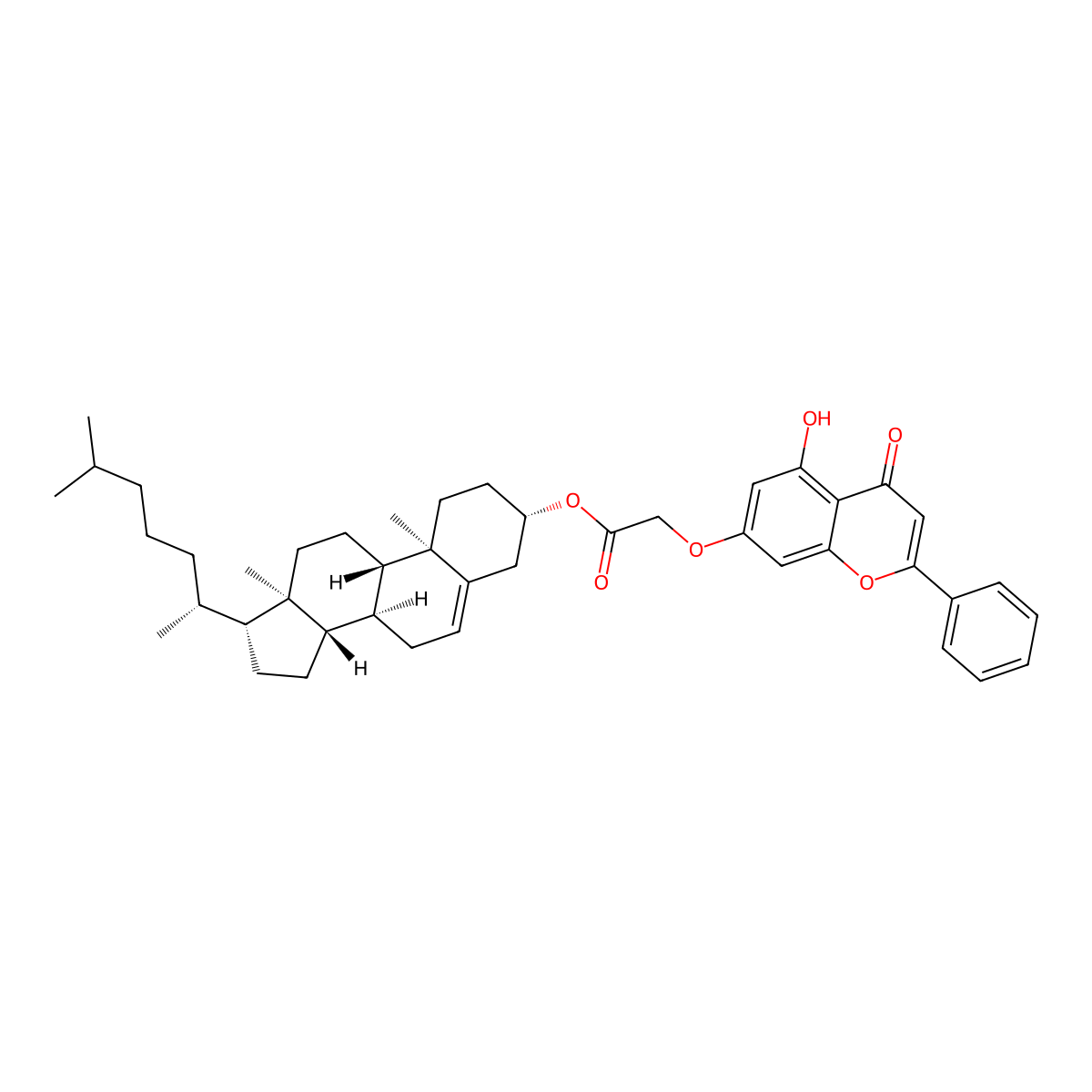 (3beta)-cholest-5-en-3-yl [(5-hydroxy-4-oxo-2-phenyl-4H-chromen-7-yl)oxy]acetate molecular structure, CAS 1029693-60-4