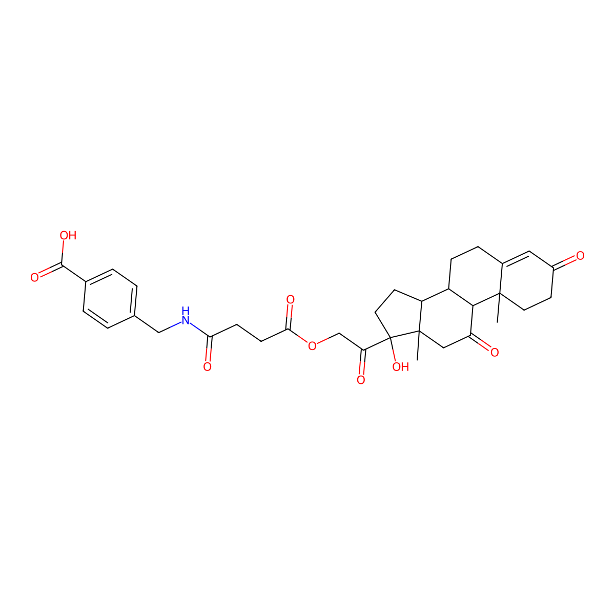 4-[[[4-[2-[(8S,9S,10R,13S,14S,17R)-17-hydroxy-10,13-dimethyl-3,11-dioxo-1,2,6,7,8,9,12,14,15,16-decahydrocyclopenta[a]phenanthren-17-yl]-2-oxoethoxy]-4-oxobutanoyl]amino]methyl]benzoic acid molecular structure, CAS 1029696-64-7
