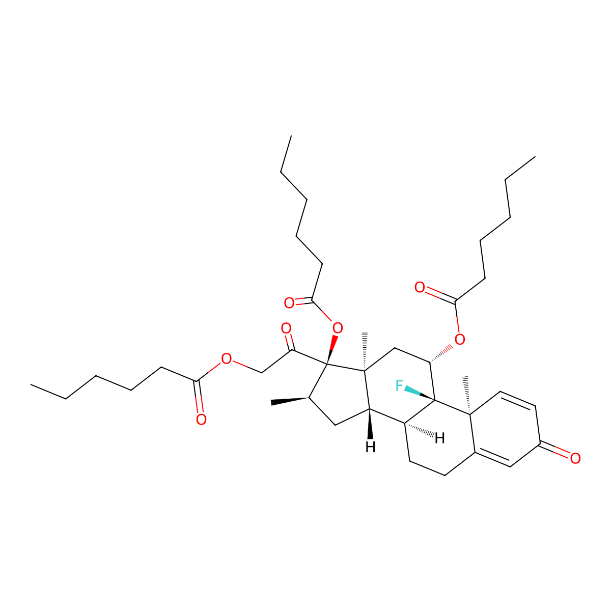 [2-[(8S,9R,10S,11S,13S,14S,16R,17R)-9-fluoro-11,17-di(hexanoyloxy)-10,13,16-trimethyl-3-oxo-6,7,8,11,12,14,15,16-octahydrocyclopenta[a]phenanthren-17-yl]-2-oxoethyl] hexanoate molecular structure, CAS 1029697-85-5