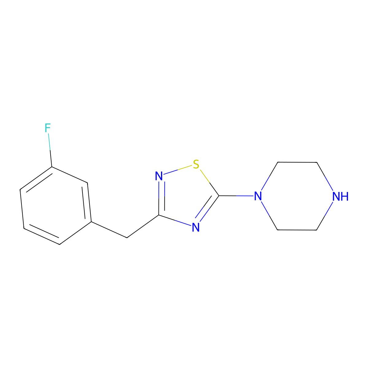 1-{3-[(3-Fluorophenyl)methyl]-1,2,4-thiadiazol-5-yl}piperazine molecular structure, CAS 1029718-74-8