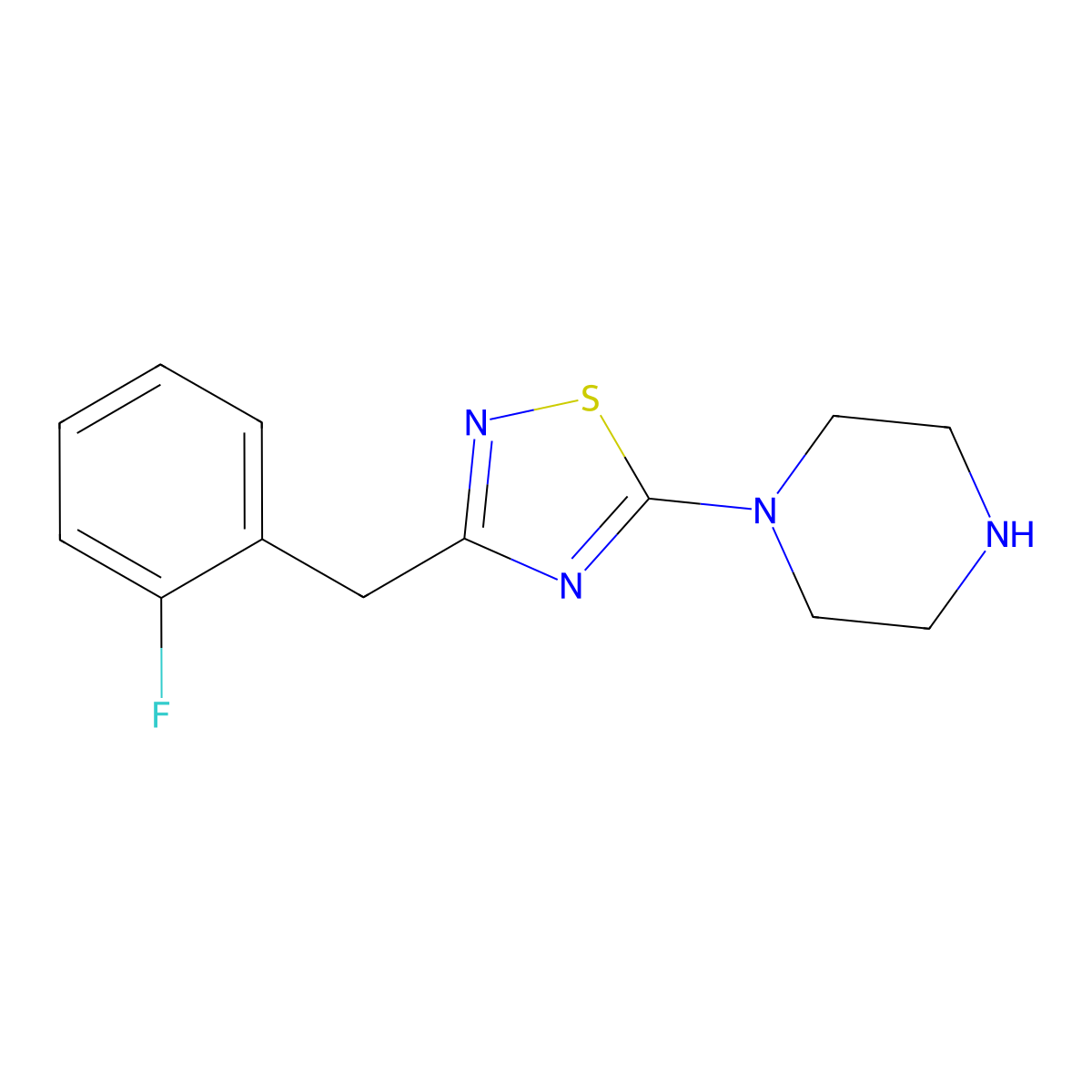 1-{3-[(2-Fluorophenyl)methyl]-1,2,4-thiadiazol-5-yl}piperazine molecular structure, CAS 1029718-75-9