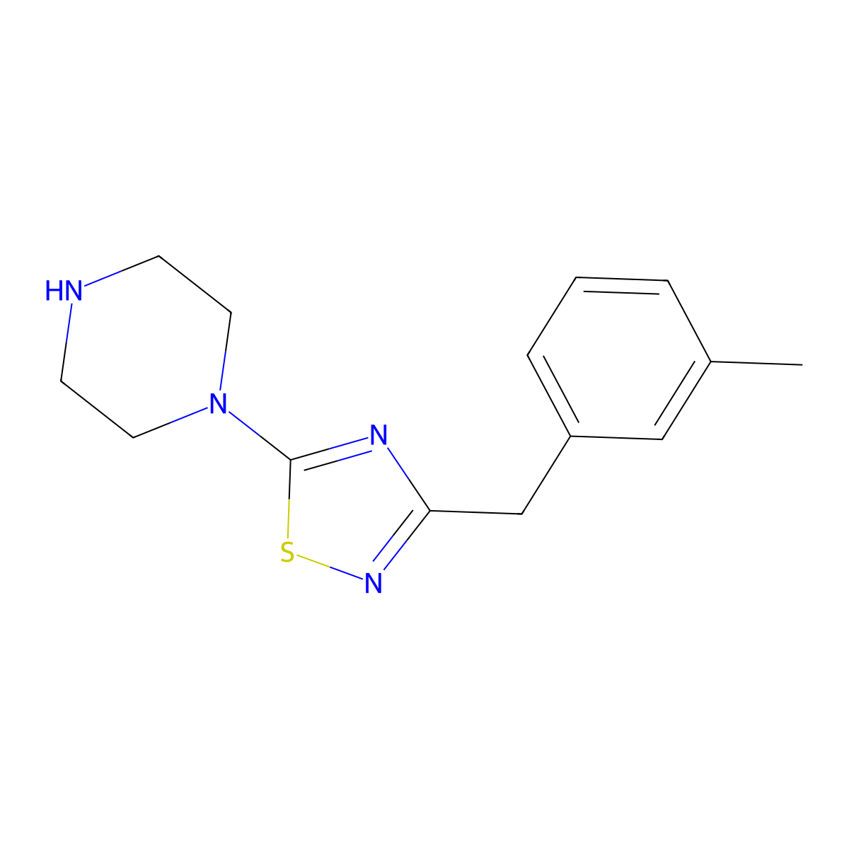 1-{3-[(3-Methylphenyl)methyl]-1,2,4-thiadiazol-5-yl}piperazine molecular structure, CAS 1029718-77-1