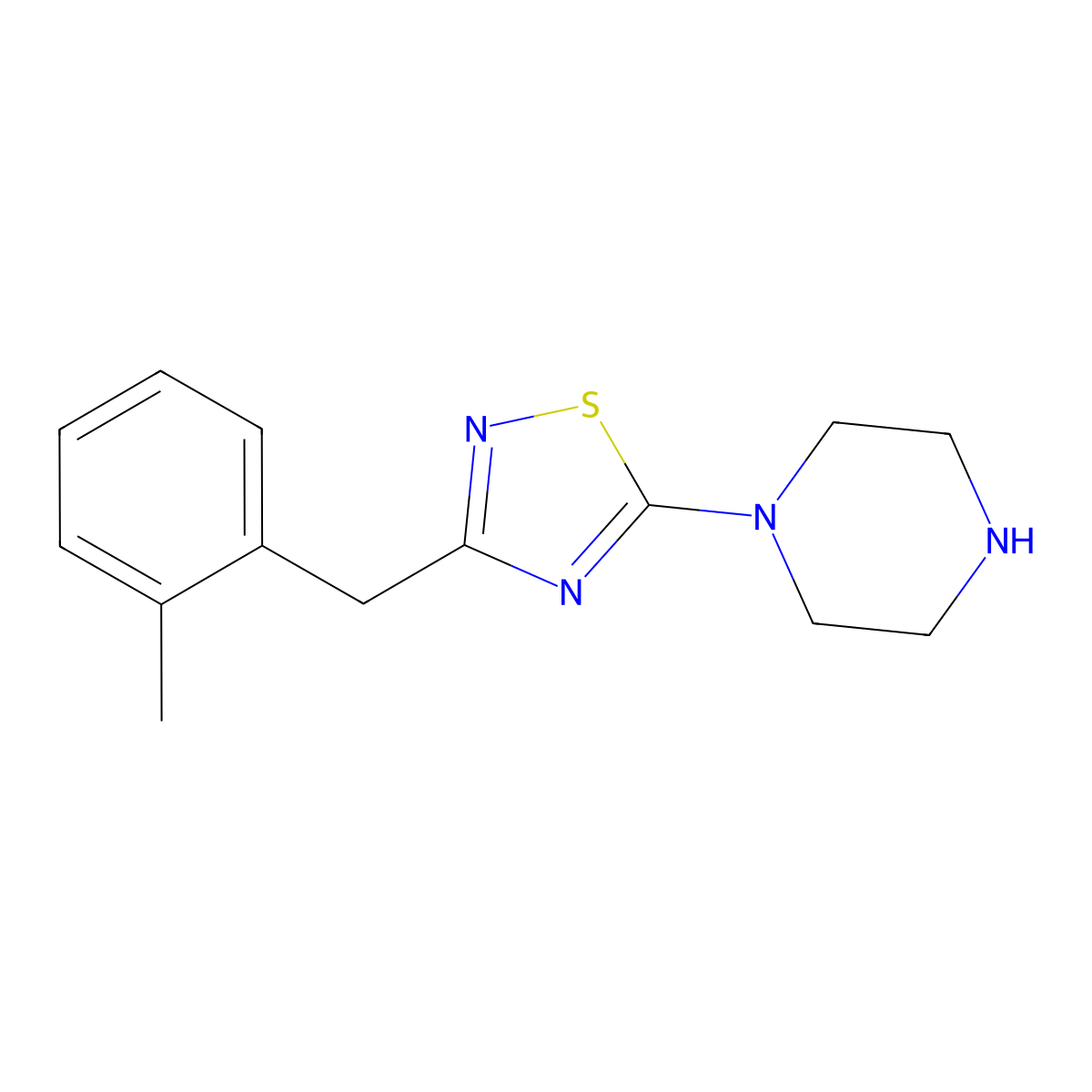 1-{3-[(2-Methylphenyl)methyl]-1,2,4-thiadiazol-5-yl}piperazine molecular structure, CAS 1029718-78-2
