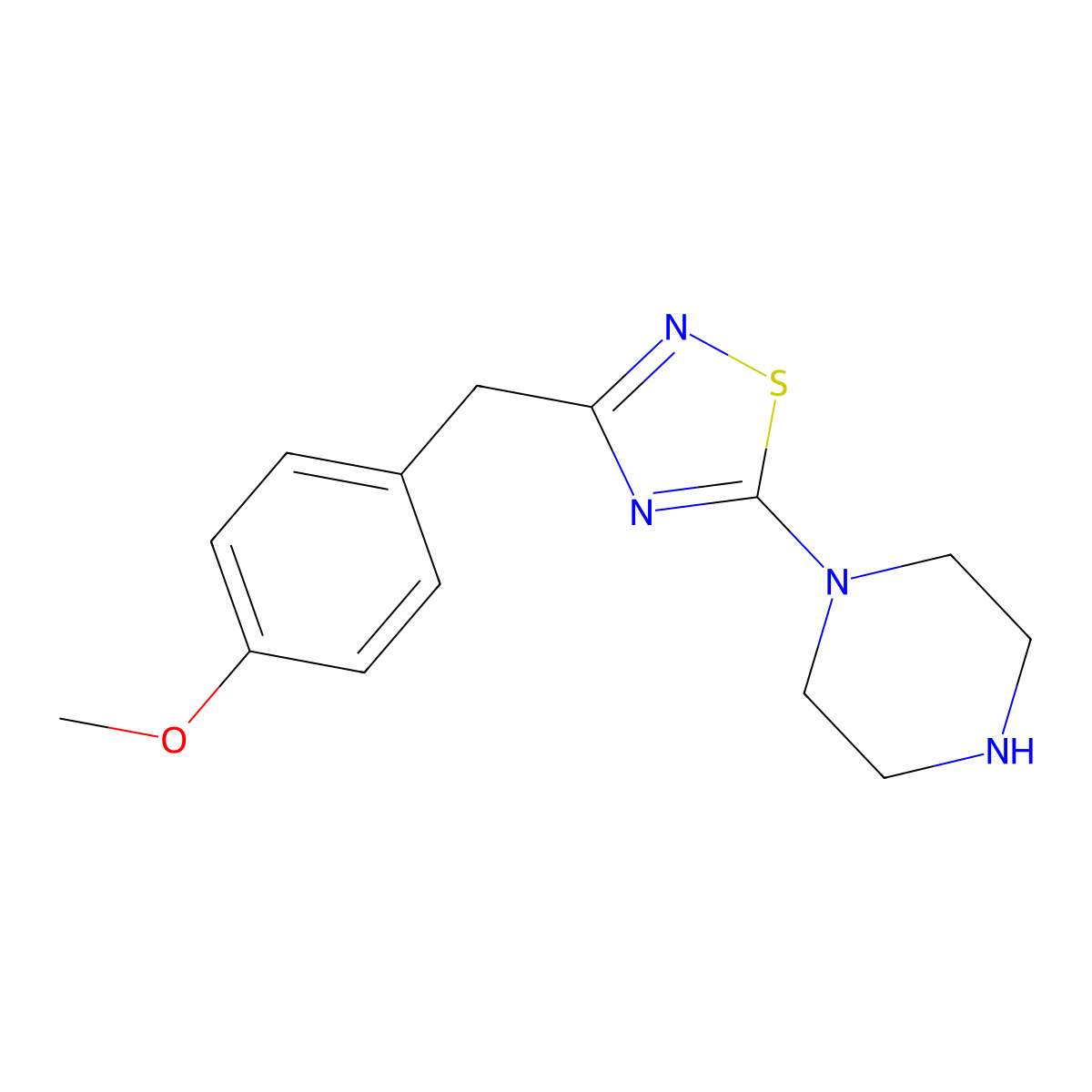 1-{3-[(4-Methoxyphenyl)methyl]-1,2,4-thiadiazol-5-yl}piperazine molecular structure, CAS 1029718-80-6