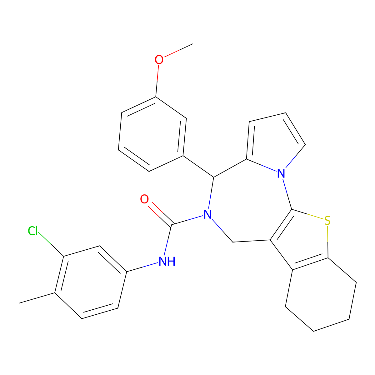 N-(3-chloro-4-methylphenyl)-4-(3-methoxyphenyl)-7,8,9,10-tetrahydro-4H-[1]benzothieno[3,2-f]pyrrolo[1,2-a][1,4]diazepine-5(6H)-carboxamide molecular structure, CAS 1029720-58-8